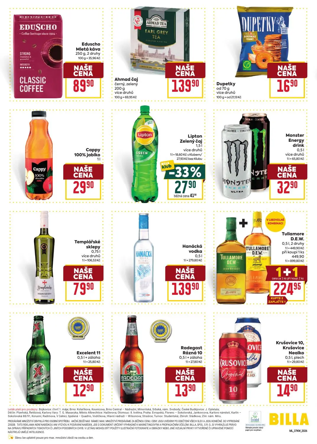 Billa leták, strana 6 z 8 — Lipton Zelený čaj, Eduscho Mletá káva, Ahmad čaj