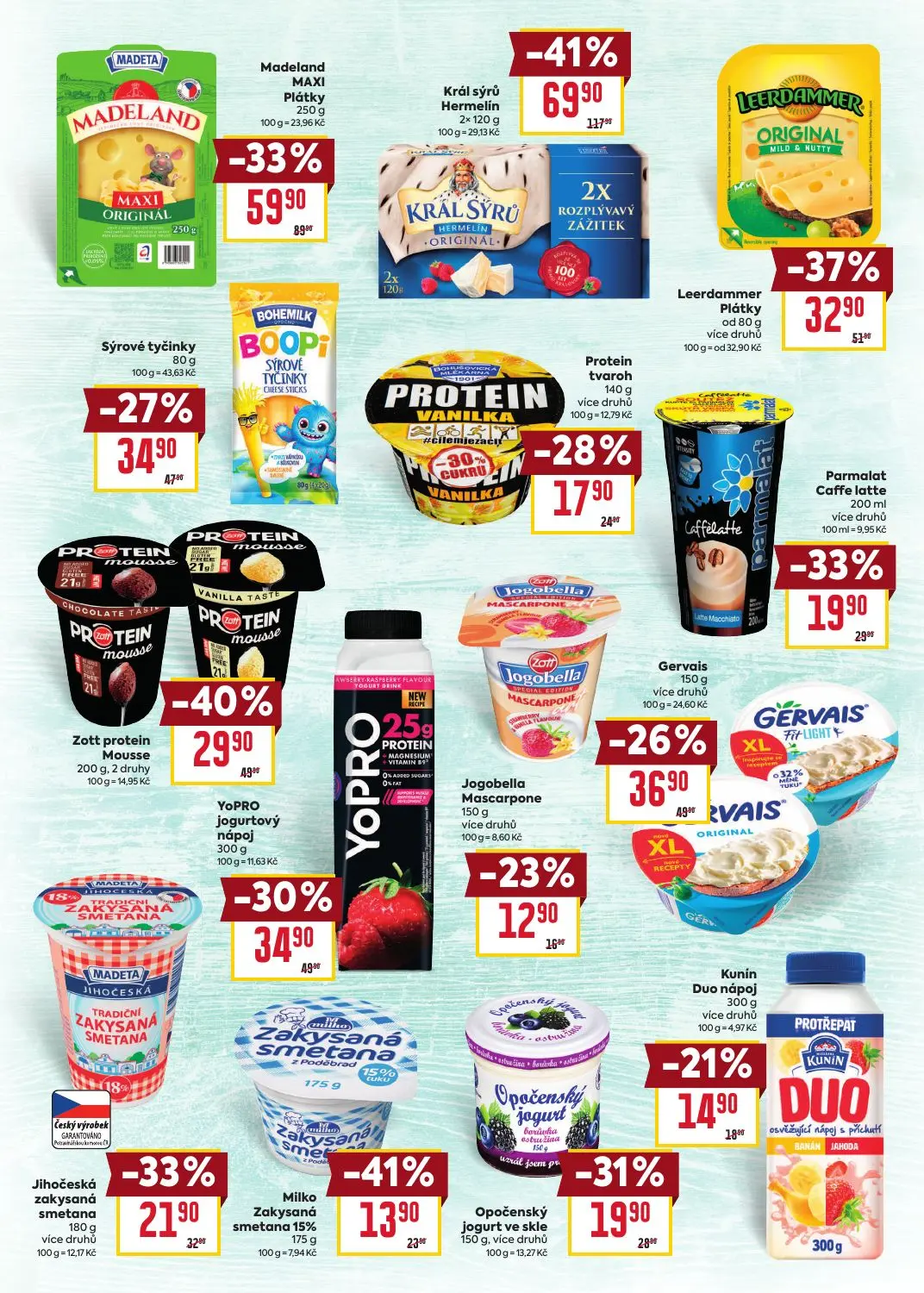 Billa leták, strana 6 z 24 — Král sýrů Hermelín, Madeland MAXI Plátky, Zott protein Mousse