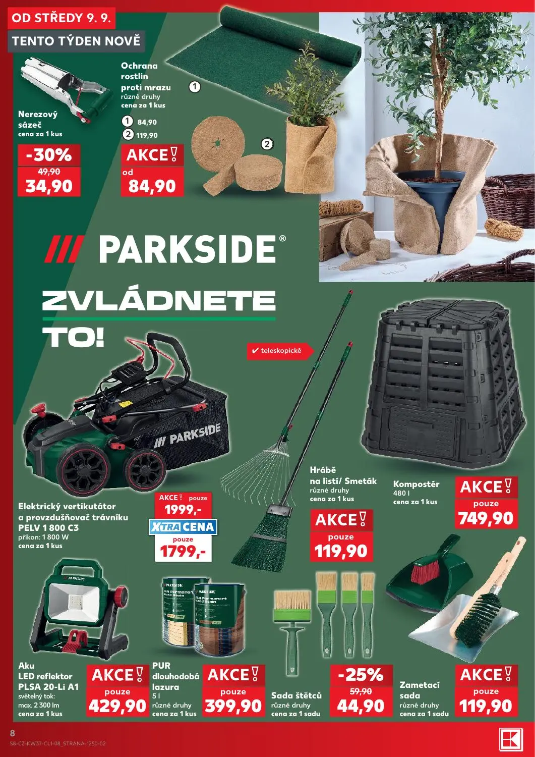 Kaufland leták, strana 8 z 18 — Elektrický vertikutátor a provzdušňovač trávníku PELV 1800 C3, Ochrana rostlin proti mrazu, …