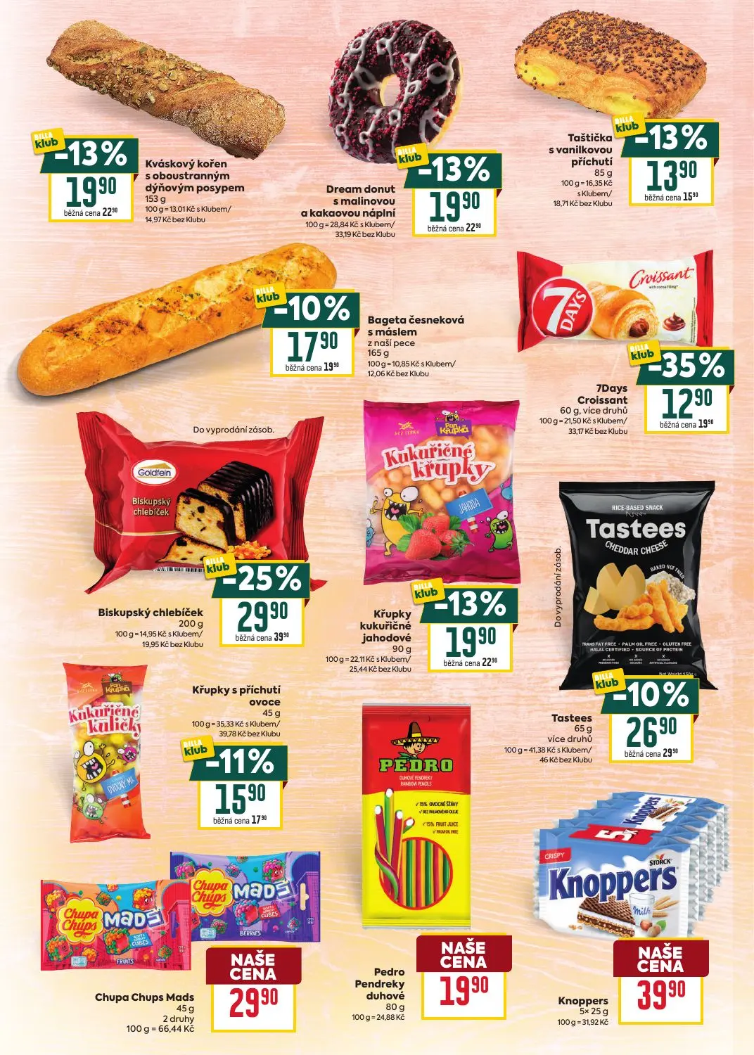 Billa leták, strana 8 z 24 — Biskupský chlebíček, 7Days Croissant, Kváskový kořen s oboustranným dýňovým posypem