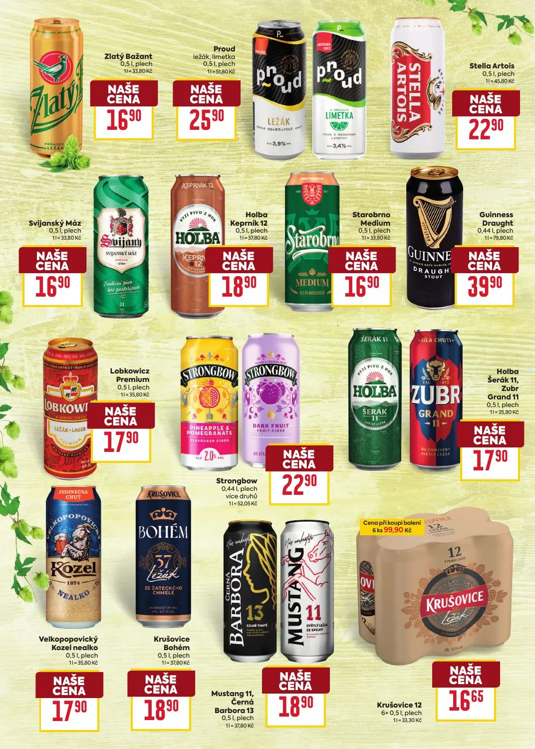 Billa leták, strana 12 z 24 — Zlatý Bažant, Proud ležák, limetka, Stella Artois