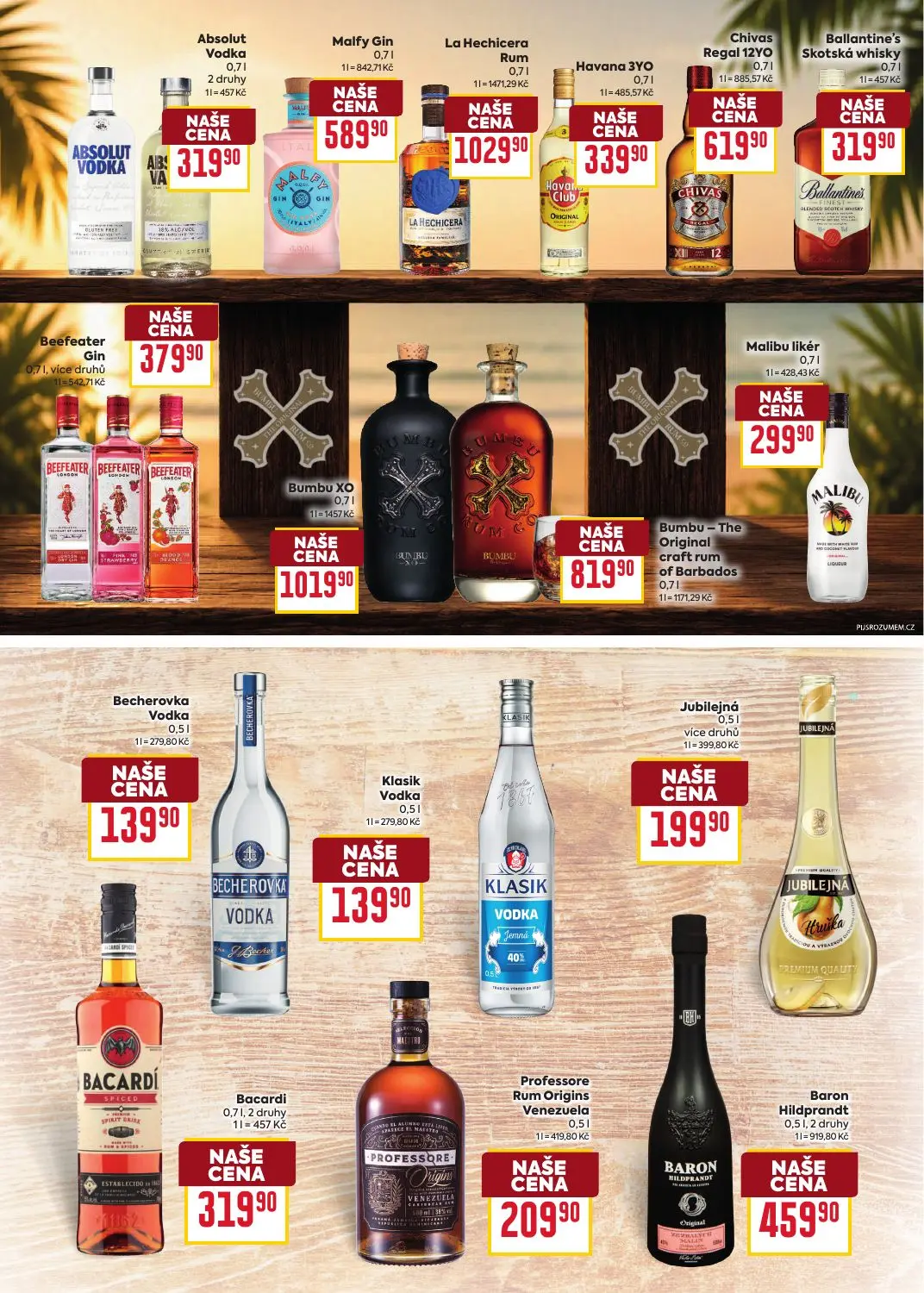 Billa leták, strana 14 z 24 — Absolut Vodka, Malfy Gin, La Hechicera Rum