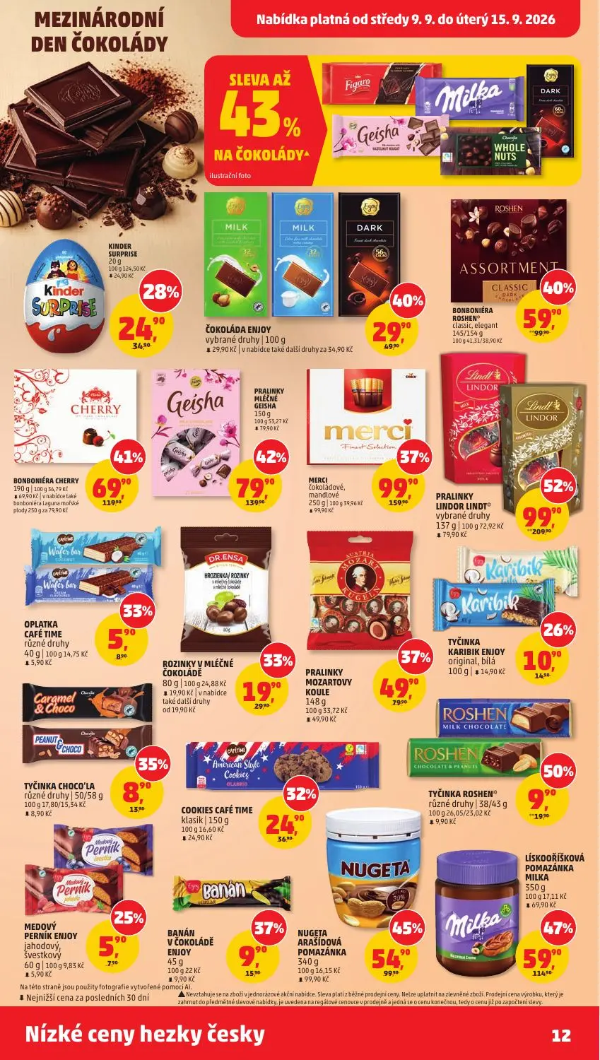PENNY leták, strana 12 z 35 — PRALINKY LINDOR LINDT, PRALINKY MLÉČNÉ GEISHA, BONBONIÉRA CHERRY