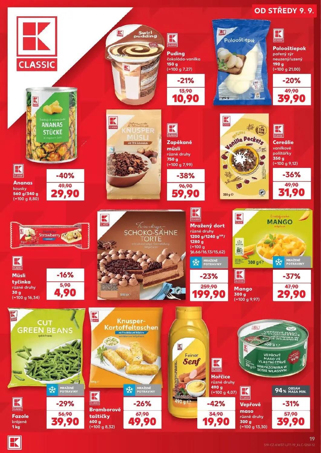 Kaufland leták, strana 19 z 52 — Vepřové maso různé druhy, Polooštiepok pařený sýr neuzený/uzený