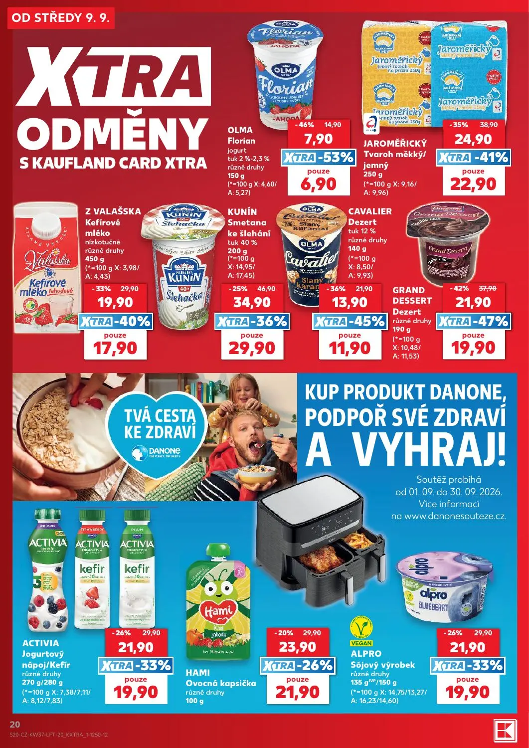 Kaufland leták, strana 20 z 52 — KUNÍN Smetana ke šlehání tuk 40%, JAROMĚŘICKÝ Tvaroh měkký/jemný, Z VALAŠSKA Kefírové mléko…