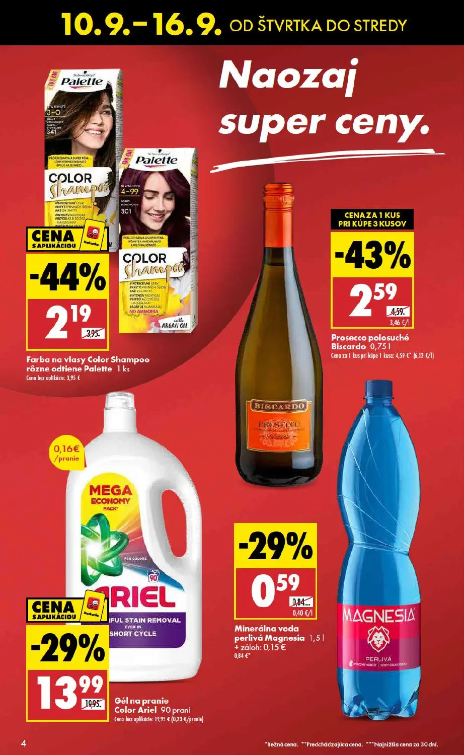 Biedronka leták, strana 4 z 48 — Gél na pranie Color Ariel, Farba na vlasy Color Shampoo rôzne odtiene Palette