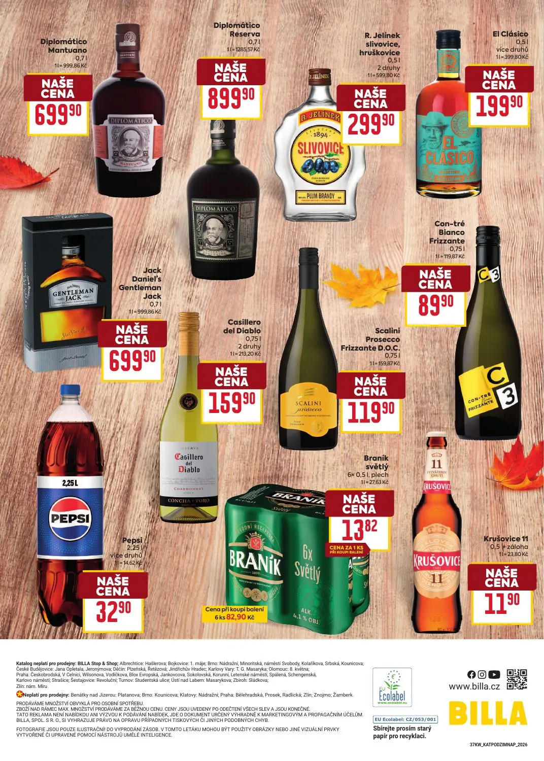 Billa leták, strana 24 z 24 — Diplomático Mantuano, Diplomático Reserva, R. Jelínek slivovice, hruškovice