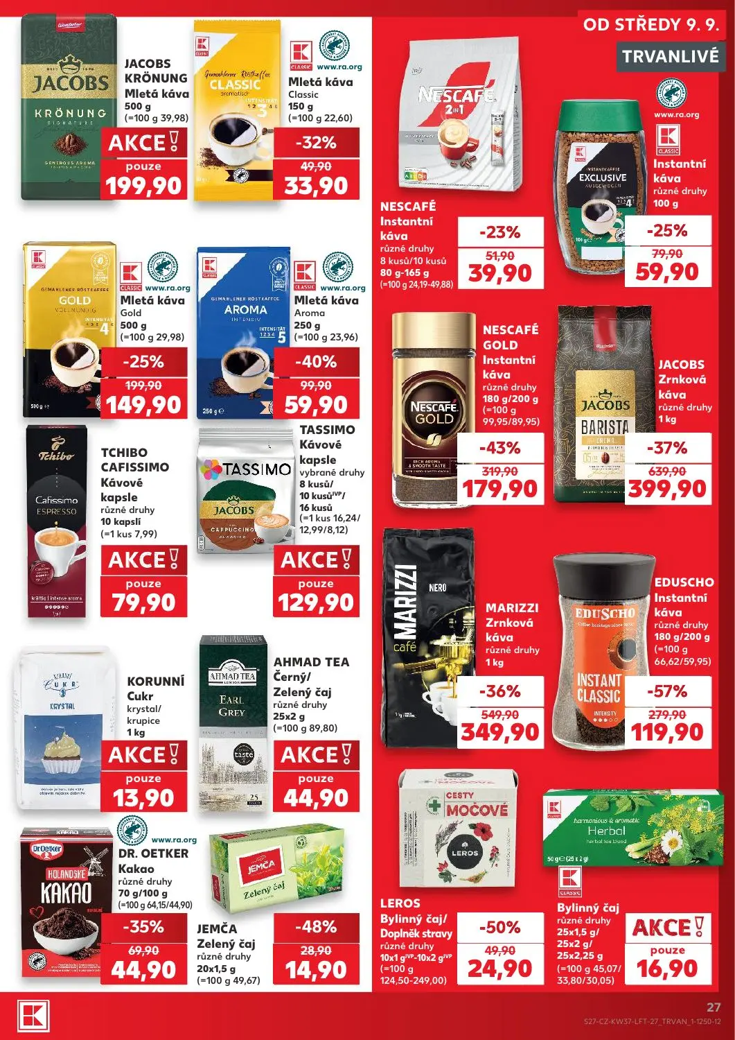 Kaufland leták, strana 27 z 52 — JACOBS Zrnková káva, MARIZZI Zrnková káva, EDUSCHO Instantní káva
