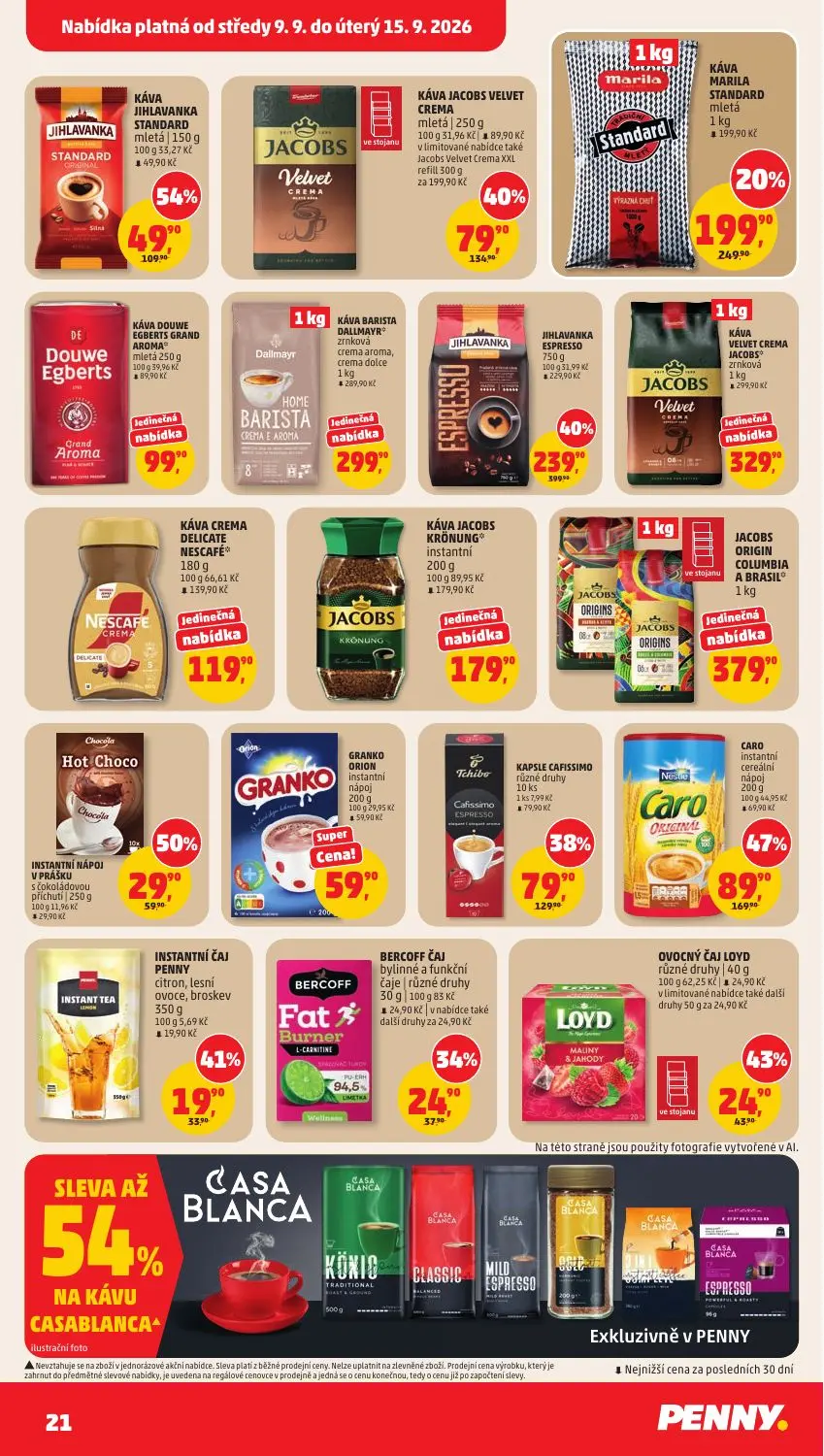 PENNY leták, strana 21 z 35 — JIHLAVANKA ESPRESSO, KÁVA JIHLAVANKA STANDARD mletá, KÁVA JACOBS VELVET CREMA mletá