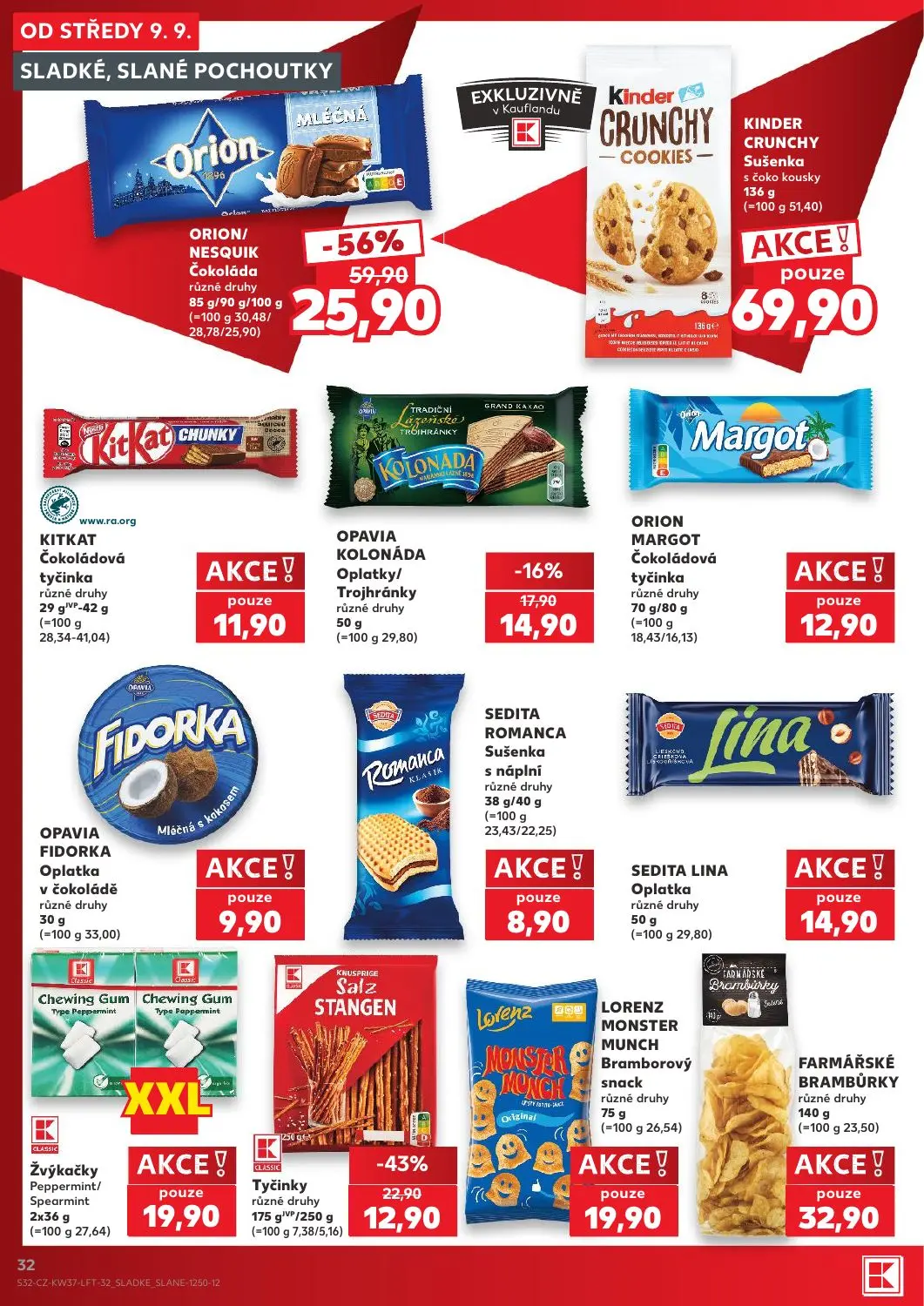 Kaufland leták, strana 32 z 52 — ORION/NESQUIK Čokoláda, KNUŠFRISE Salz STANGEN Tyčinky, OPAVIA KOLONÁDA Oplatky/ Trojhránky