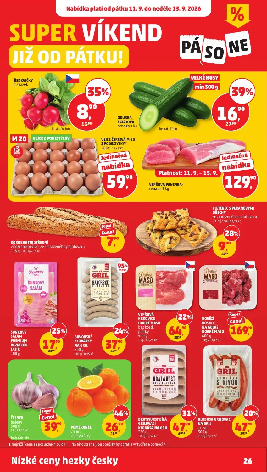 PENNY leták, strana 26 z 35 — BRATWURST BÍLÁ GRILOVACÍ KLOBÁSA NA GRIL, VEPŘOVÁ KRKOVICE DOBRÉ MASO bez kosti, plátky, BAVOR…