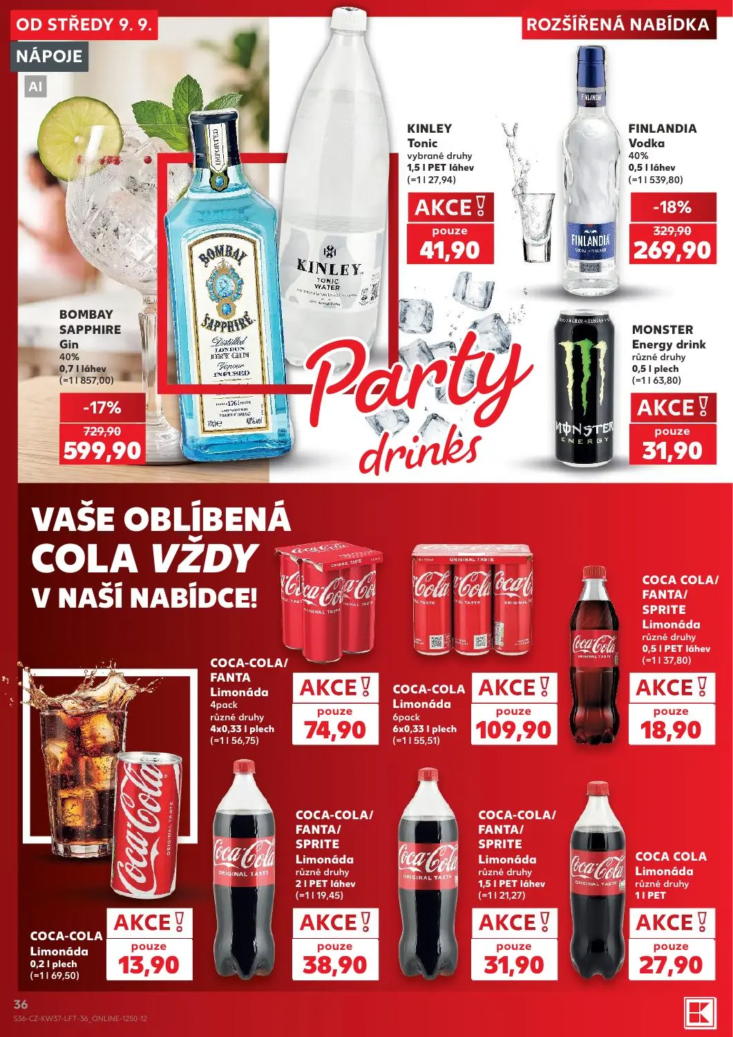 Kaufland leták, strana 36 z 52 — MONSTER Energy drink, COCA-COLA Limonáda, COCA-COLA/ FANTA Limonáda