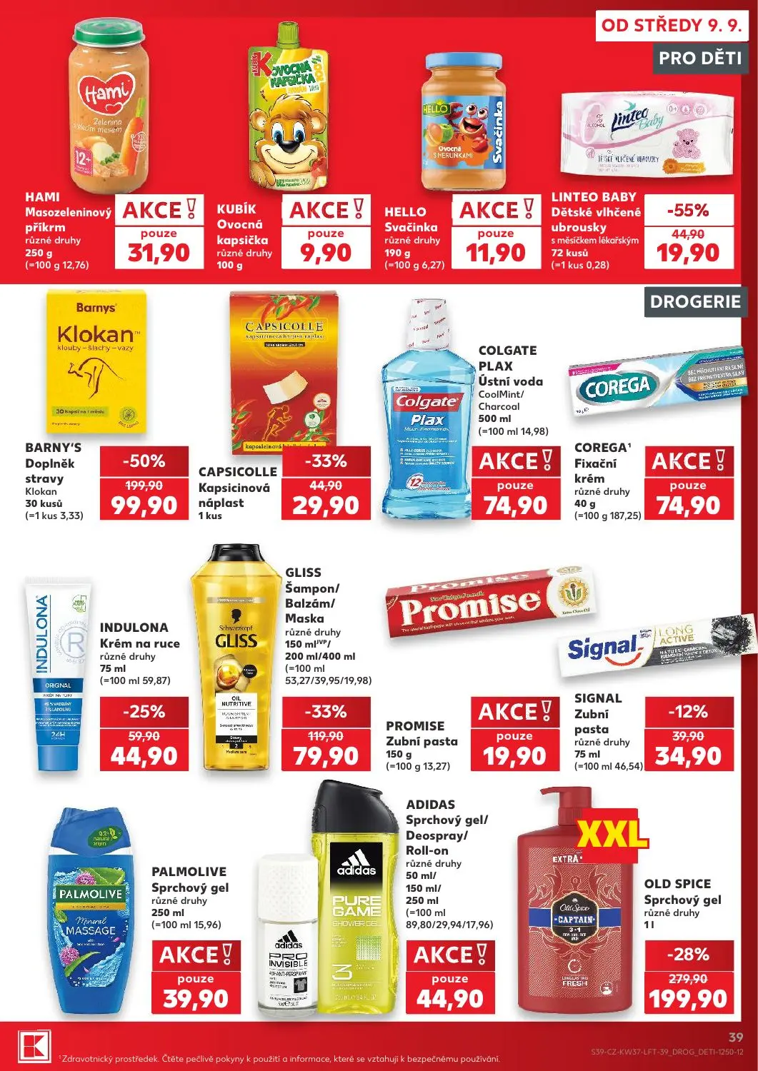 Kaufland leták, strana 39 z 52 — BARNY'S Doplněk stravy Klokan, OLD SPICE Sprchový gel, GLISS Šampon/Balzám/Maska