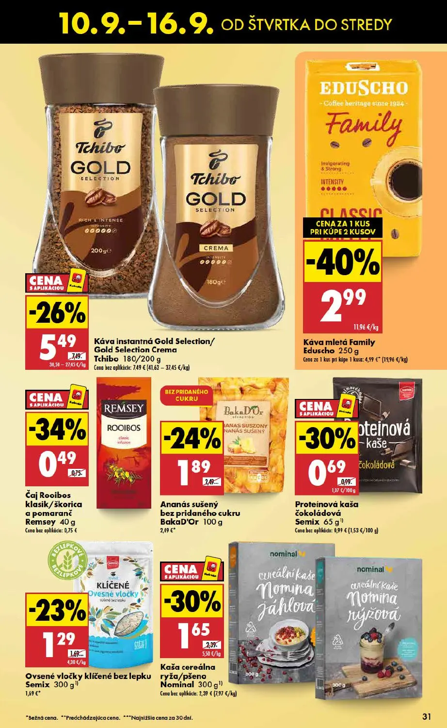 Biedronka leták, strana 31 z 48 — Káva instantná Gold Selection/Gold Selection Crema Tchibo, Káva mletá Family Eduscho