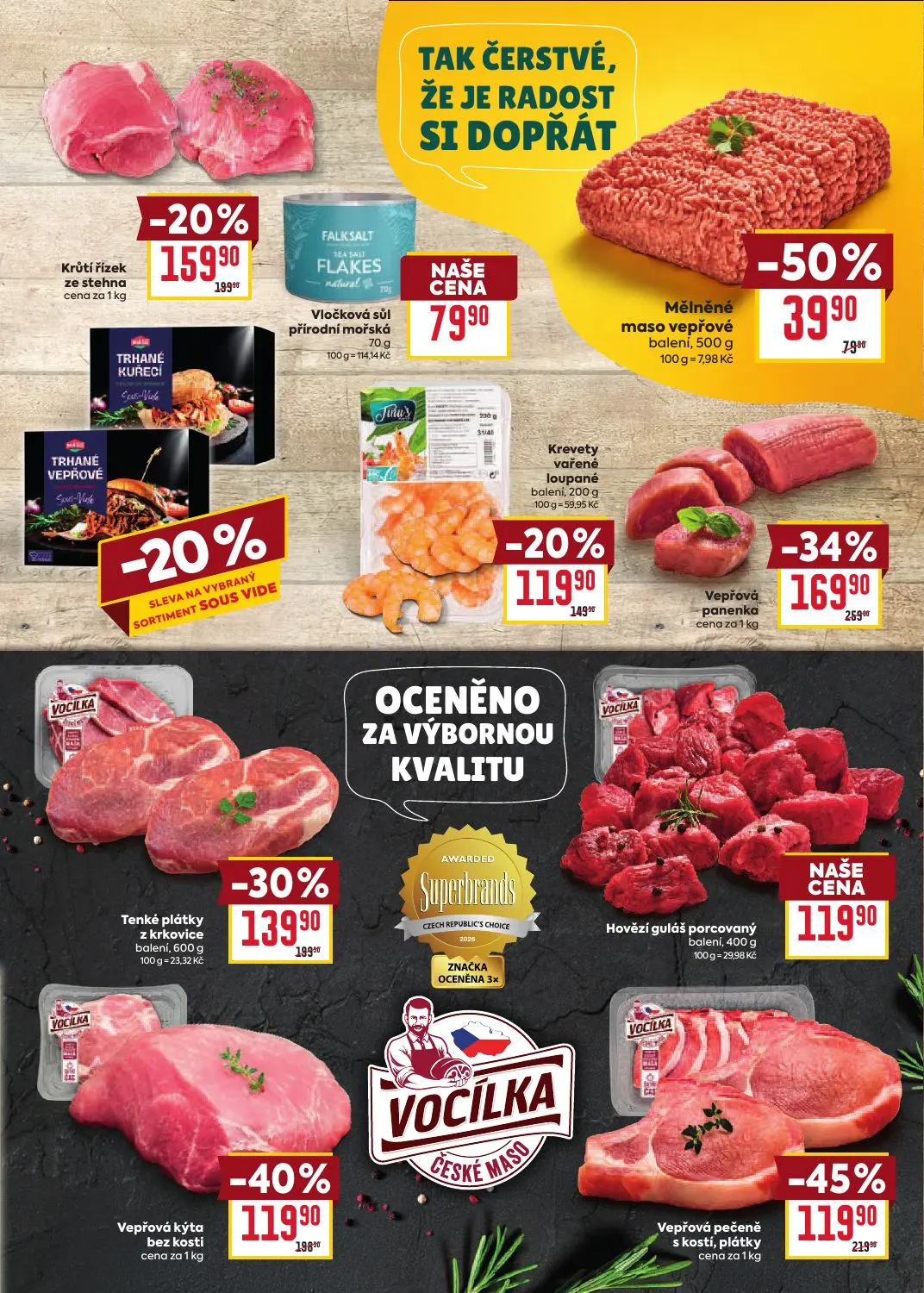 Billa leták, strana 3 z 39 — Vepřová pečeně s kostí, plátky, Vepřová panenka, Vepřová kýta bez kosti