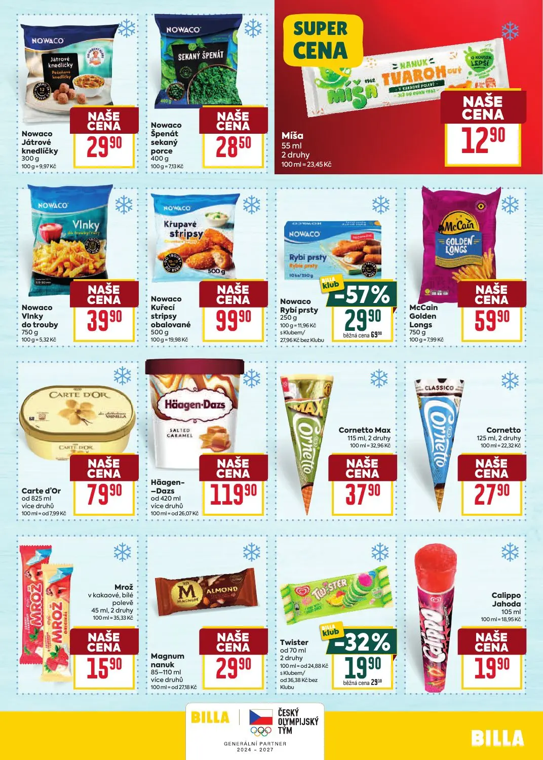 Billa leták, strana 19 z 39 — Nowaco Rybí prsty, Twister, Nowaco Játrové knedlíčky
