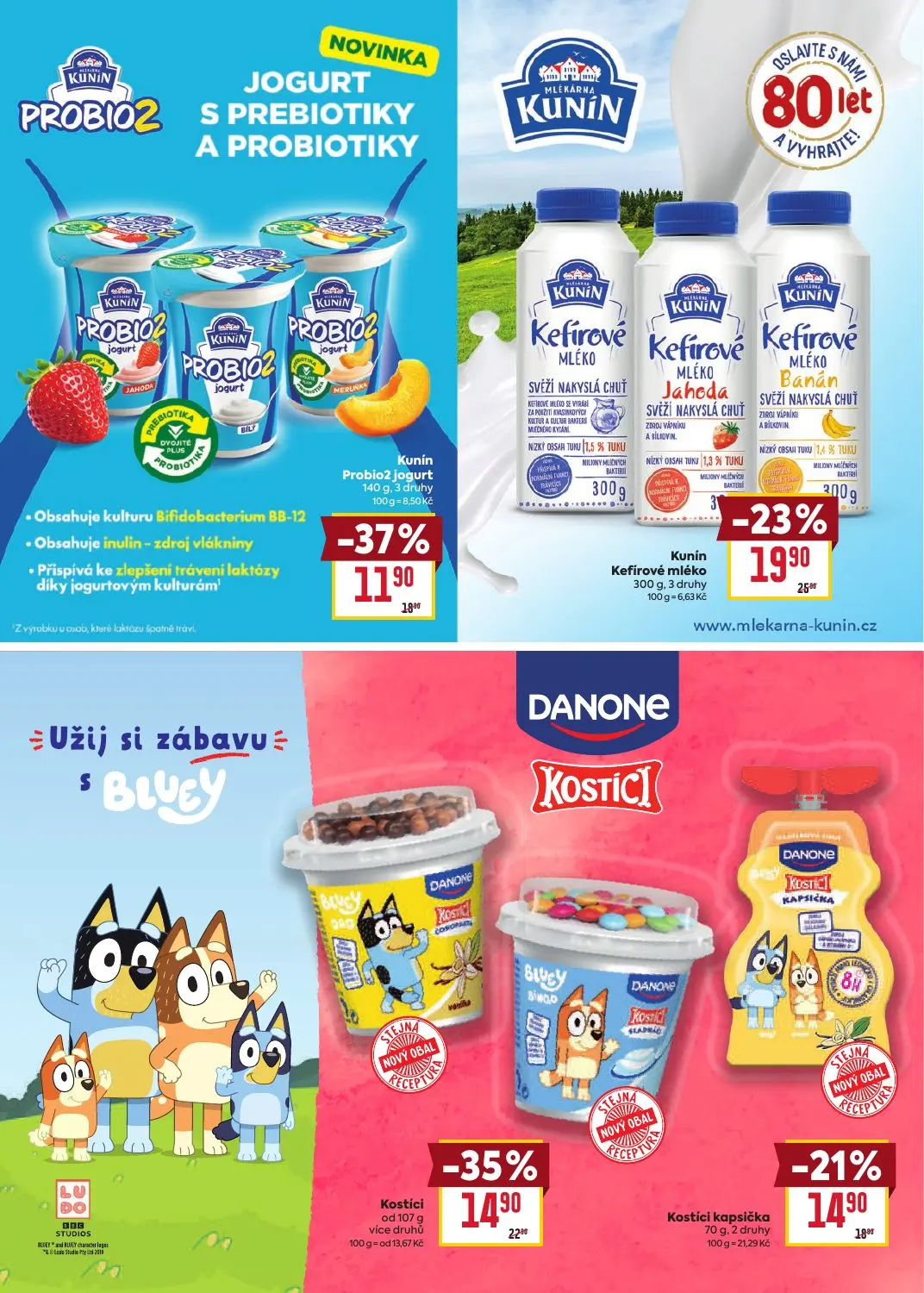 Billa leták, strana 21 z 39 — Kostíci, Kunín Probio2 jogurt, Kunín Kefírové mléko