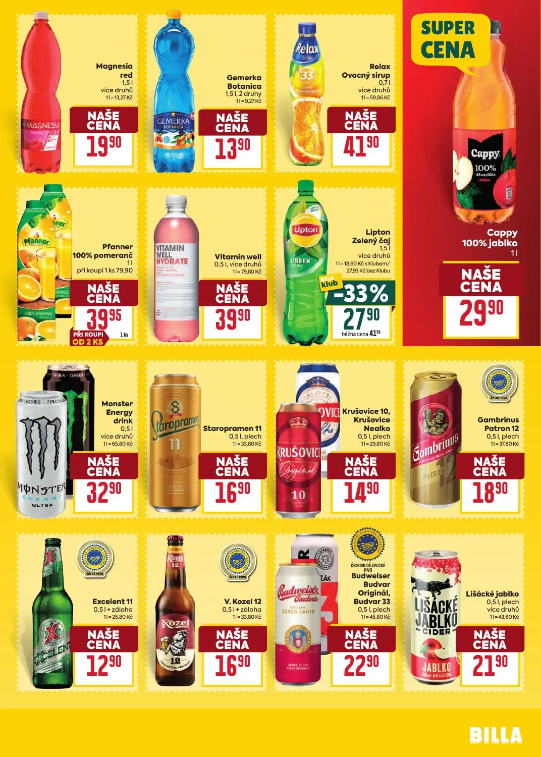 Billa leták, strana 31 z 39 — Pfanner 100% pomeranč, Lipton Zelený čaj, Magesia red