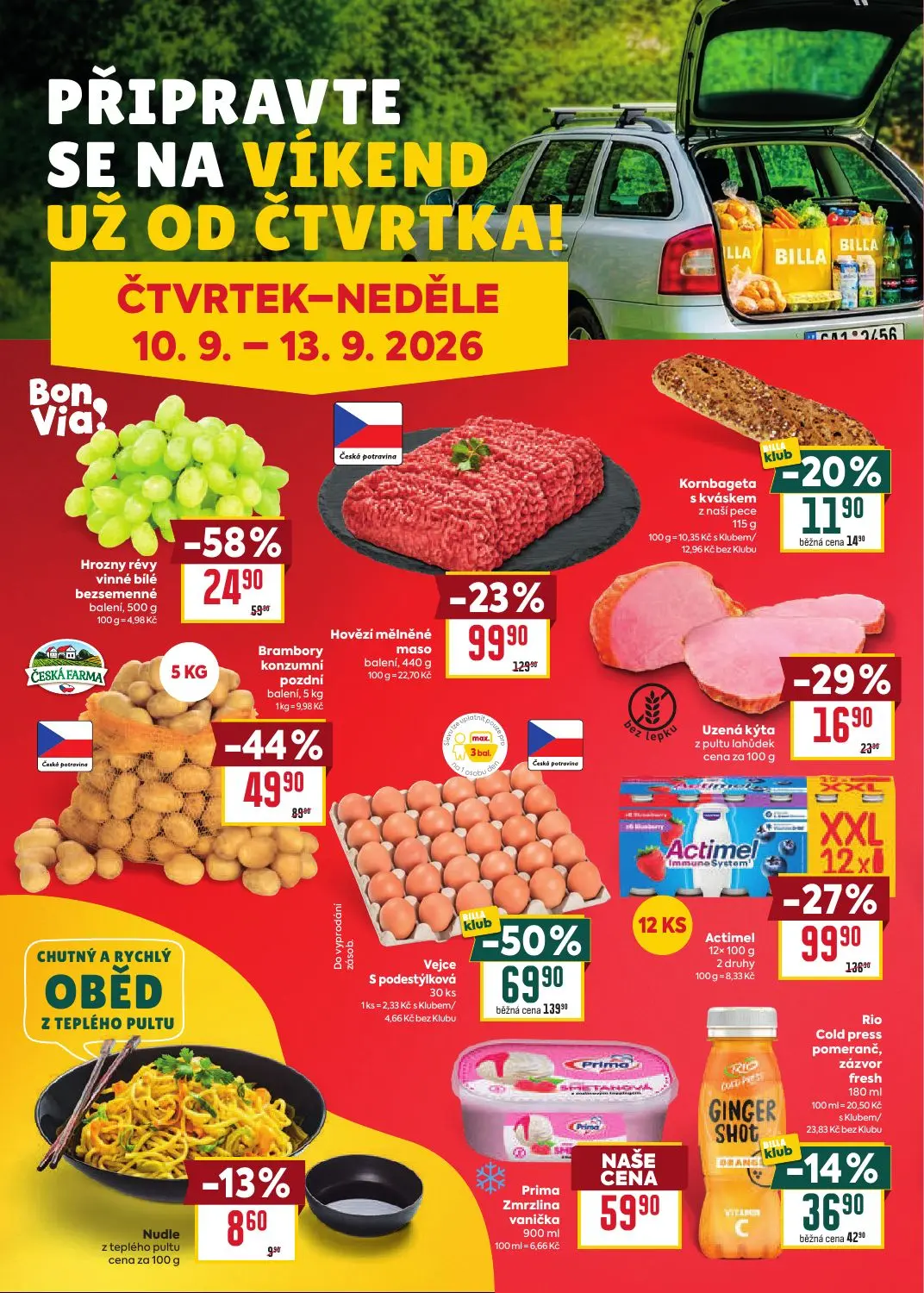Billa leták, strana 34 z 39 — Vejce S podestýlková, Actimel, Hrozny révy vinné bílé bezsemenné