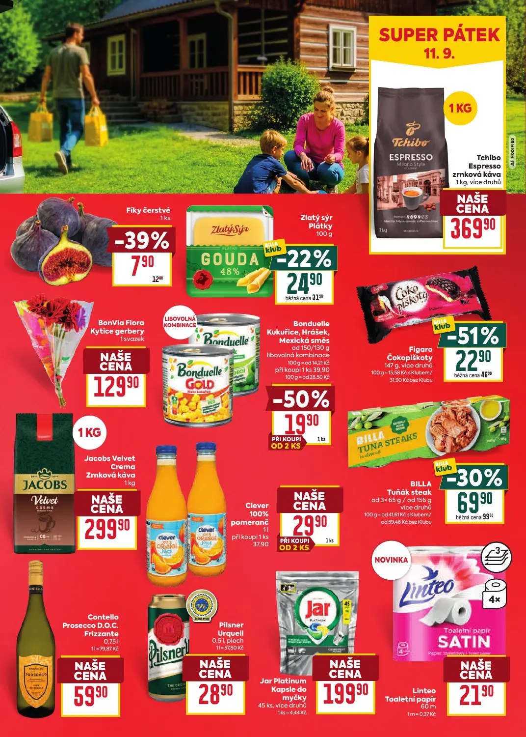 Billa leták, strana 35 z 39 — BILLA Tuňák steak, Figaro Čokopiškoty, Bonduelle Kukuřice, Hrášek, Mexická směs