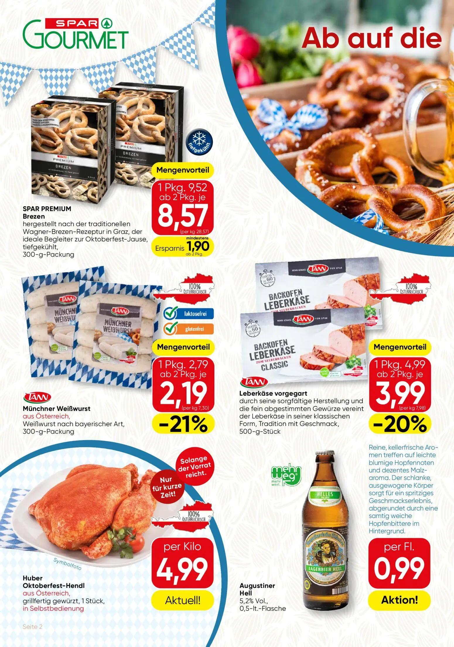 Spar Gourmet Prospekt, Seite 2 von 12 — Leberkäse vorgegart, SPAR PREMIUM Brezen, Münchner Weißwurst