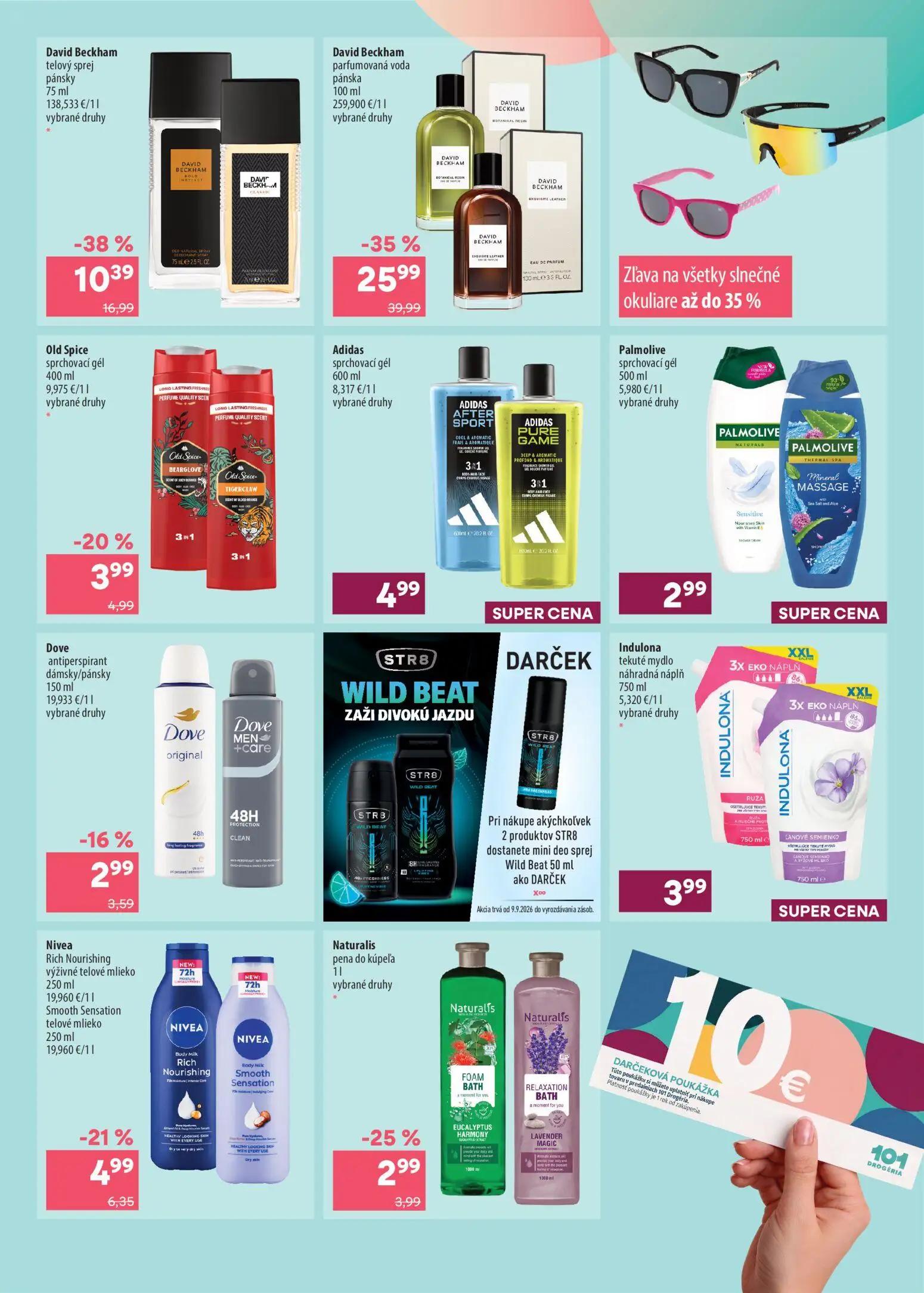 101 Drogerie leták, strana 3 z 16 — David Beckham parfumovaná voda pánska, David Beckham telový sprej pánsky, Nivea Rich Nou…