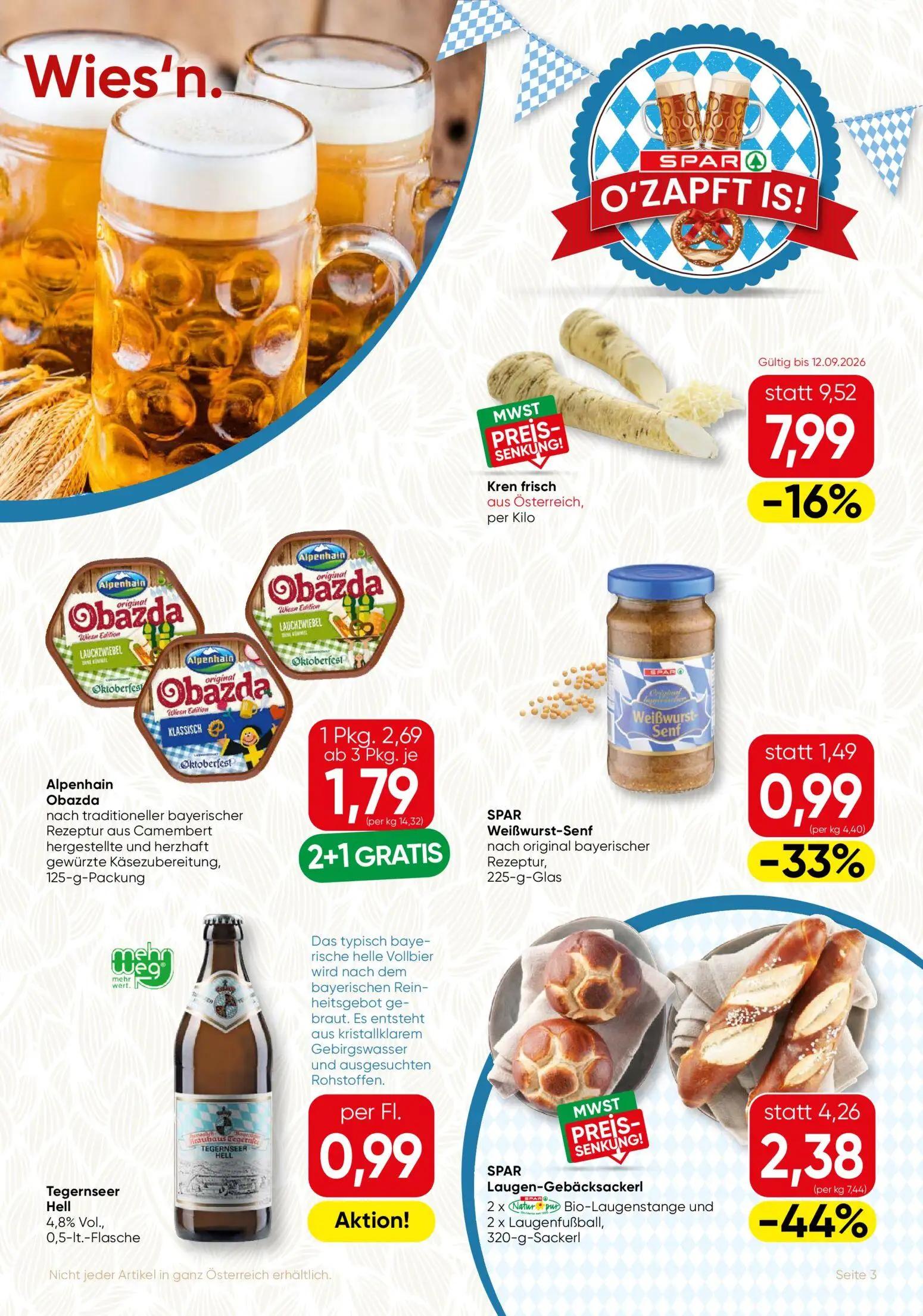 Spar Gourmet Prospekt, Seite 3 von 12 — SPAR Laugen-Gebäcksackerl, Kren frisch, Alpenhain Obazda