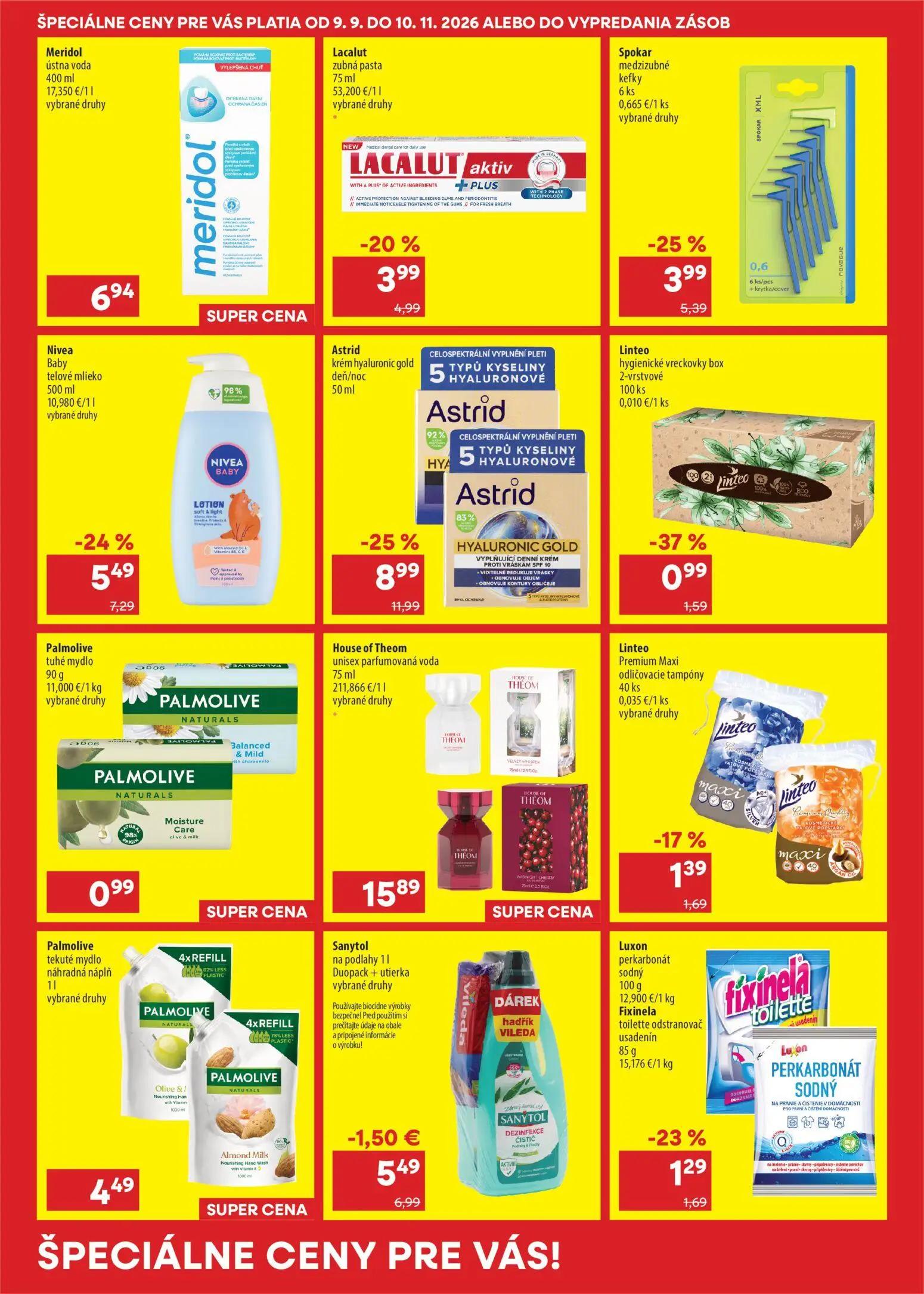 101 Drogerie leták, strana 5 z 16 — Astrid krém hyaluronic gold deň/noc, Nivea Baby telové mlieko, Sanytol na podlahy Duopac…