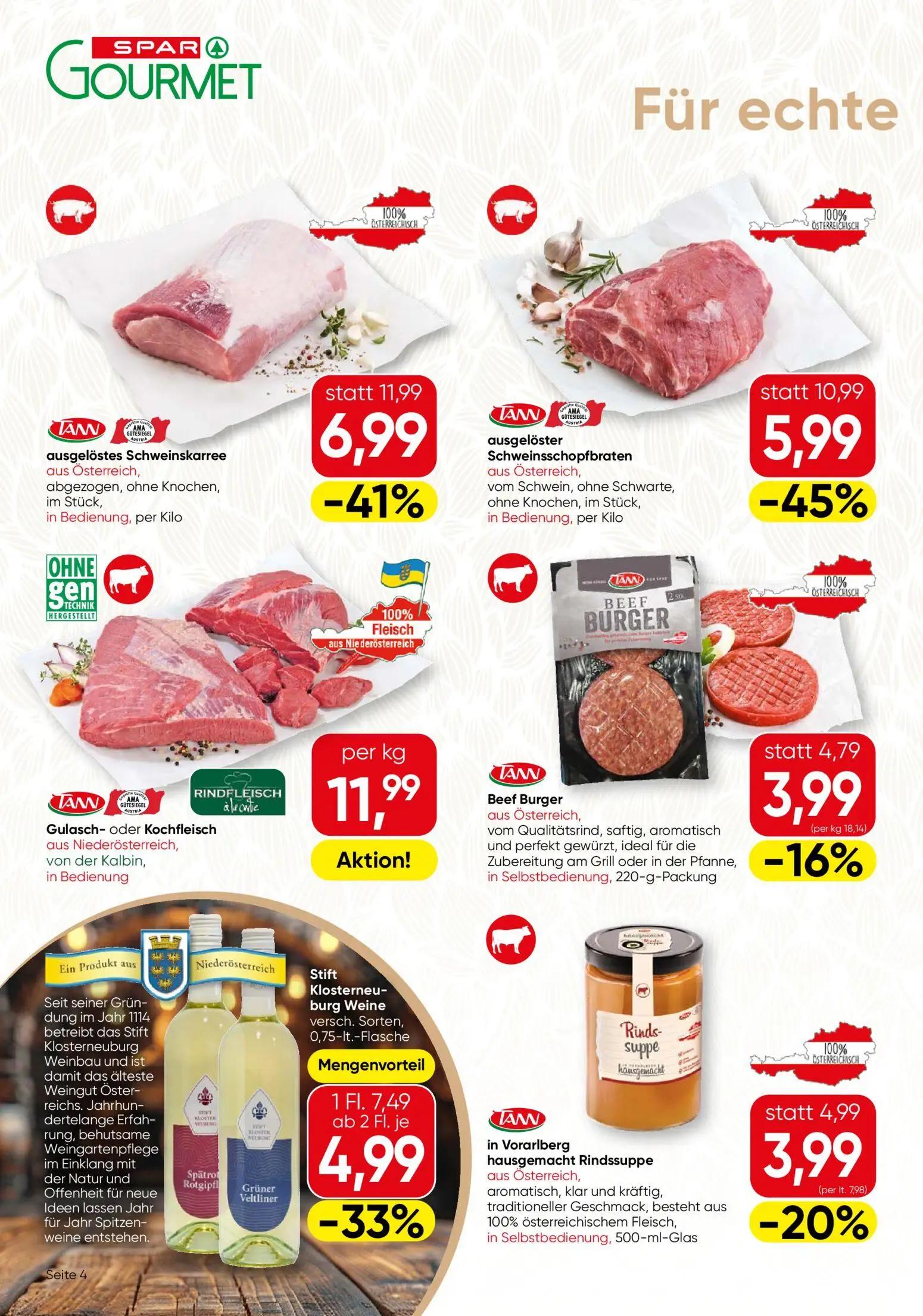 Spar Gourmet Prospekt, Seite 4 von 12 — ausgelöstes Schweinskarree aus Österreich, abgezogen, ohne Knochen, im Stück, in Bed…