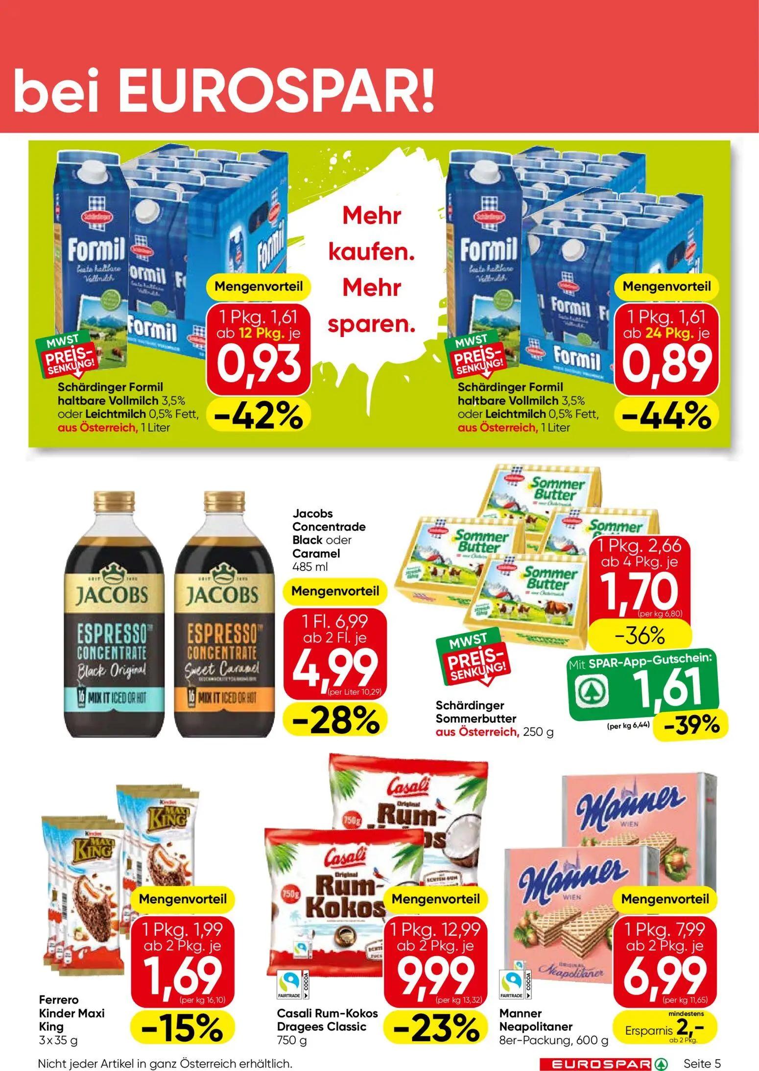 Eurospar Prospekt, Seite 5 von 16 — Casali Rum-Kokos Dragees Classic, Jacobs Concentrade Black oder Caramel, Schärdinger Som…