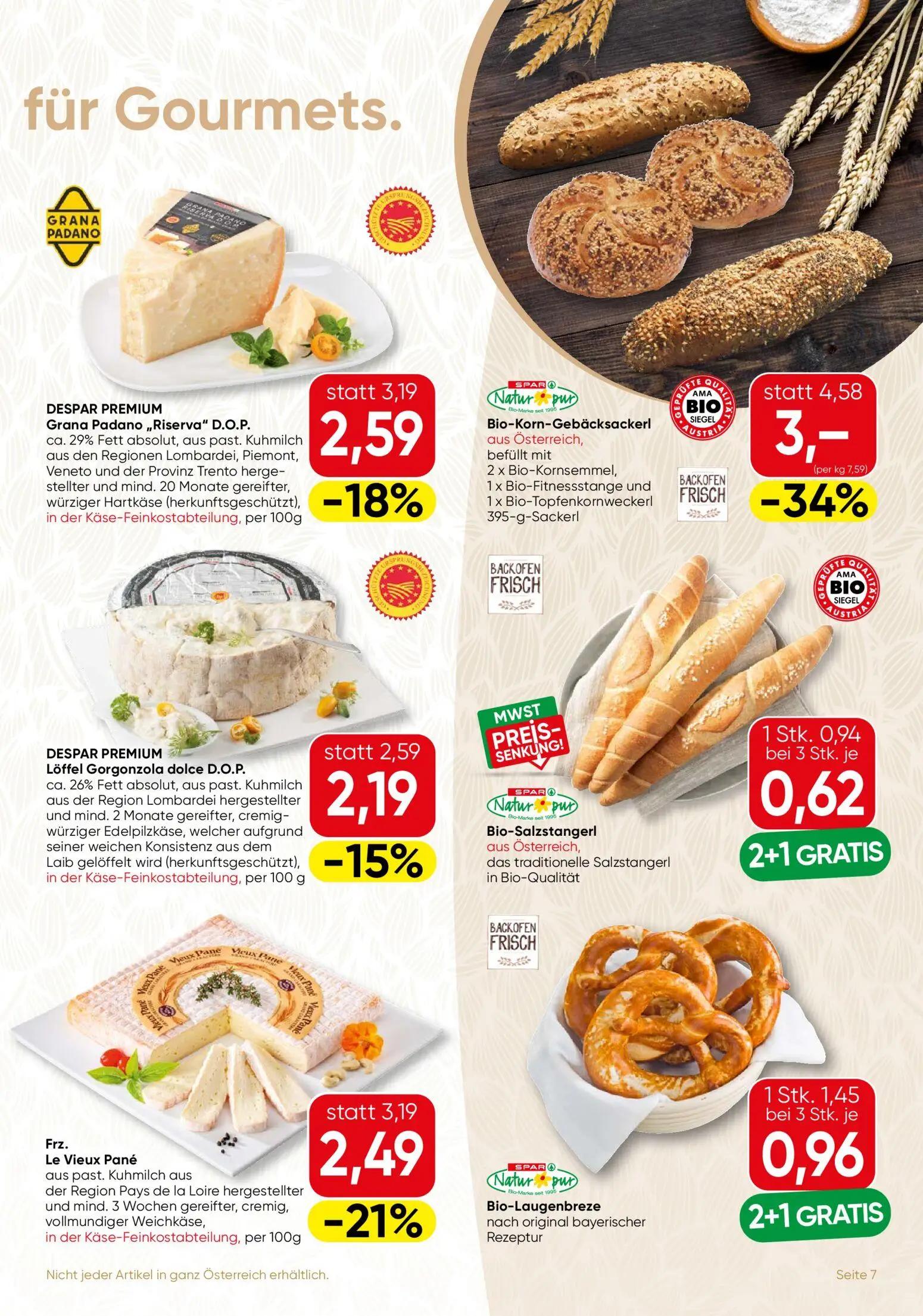 Spar Gourmet Prospekt, Seite 7 von 12 — Bio-Korn-Gebäcksackerl aus Österreich, befüllt mit 2 x Bio-Kornsemmel, 1 x Bio-Fitne…