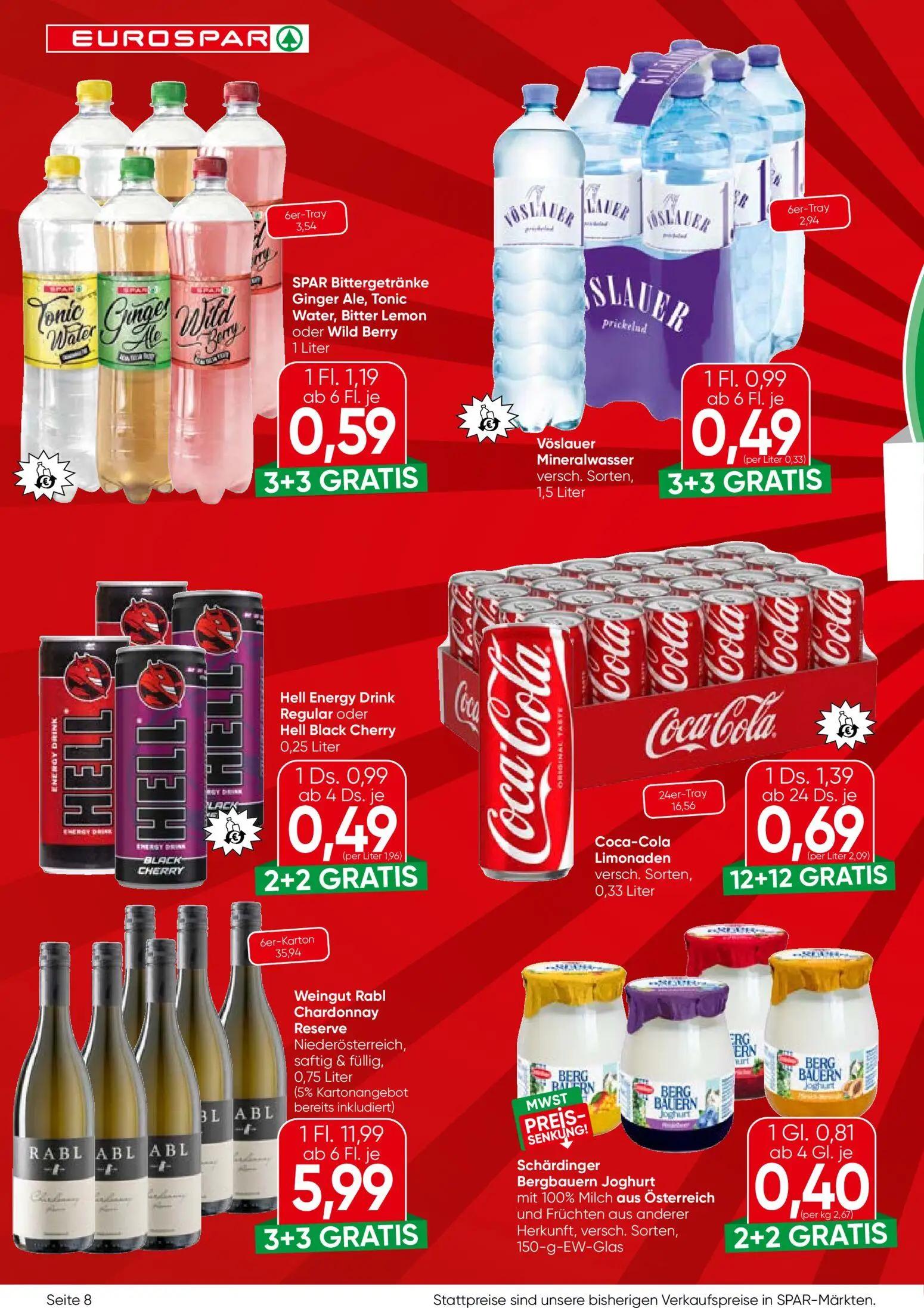 Eurospar Prospekt, Seite 8 von 16 — Weingut Rabl Chardonnay Reserve Niederösterreich, saftig & füllig, Coca-Cola Limonaden, …