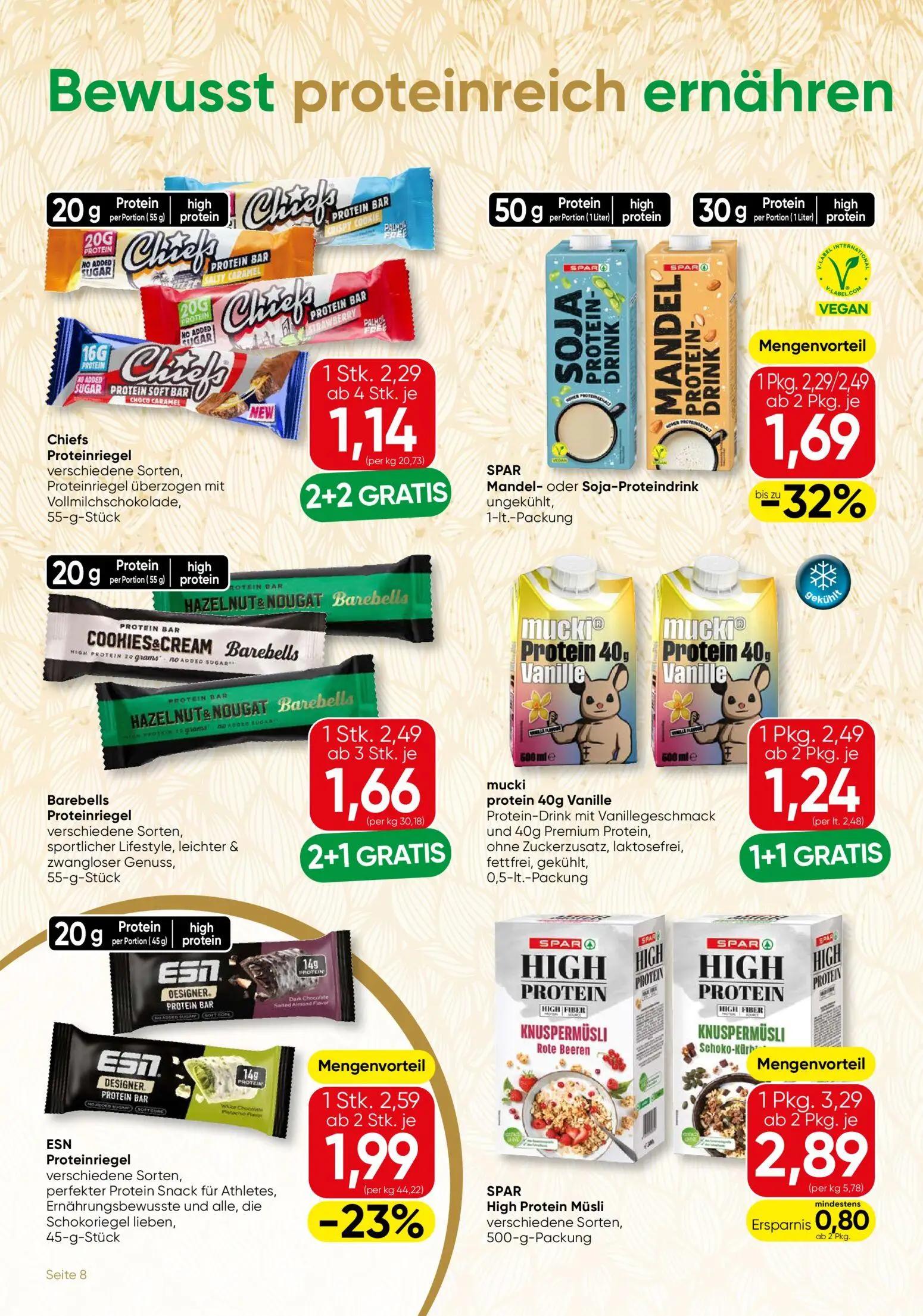 Spar Gourmet Prospekt, Seite 8 von 12 — mucki protein 40g Vanille Protein-Drink mit Vanillegeschmack und 40g Premium Protein…
