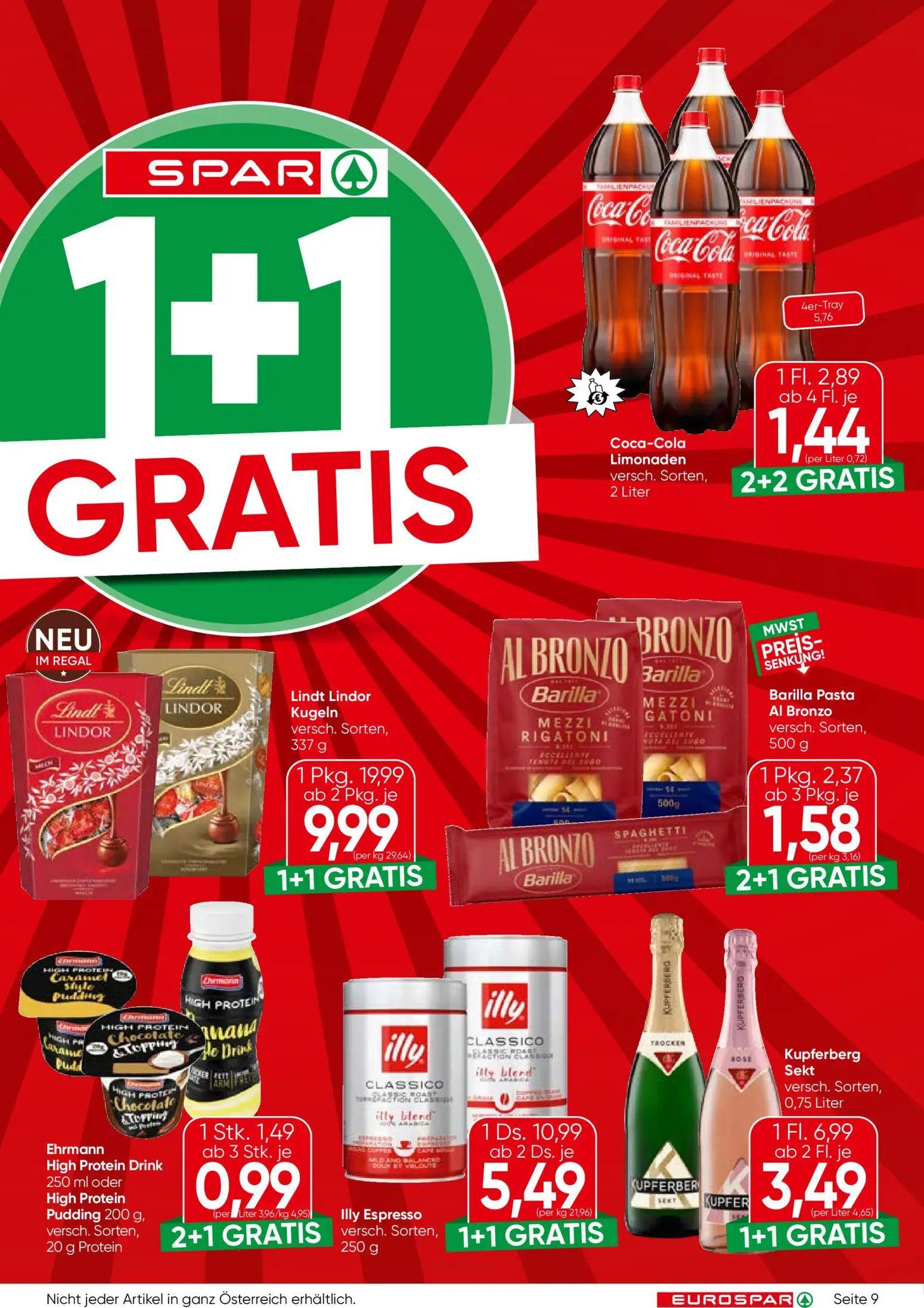 Eurospar Prospekt, Seite 9 von 16 — Lindt Lindor Kugeln, Illy Espresso, Kupferberg Sekt