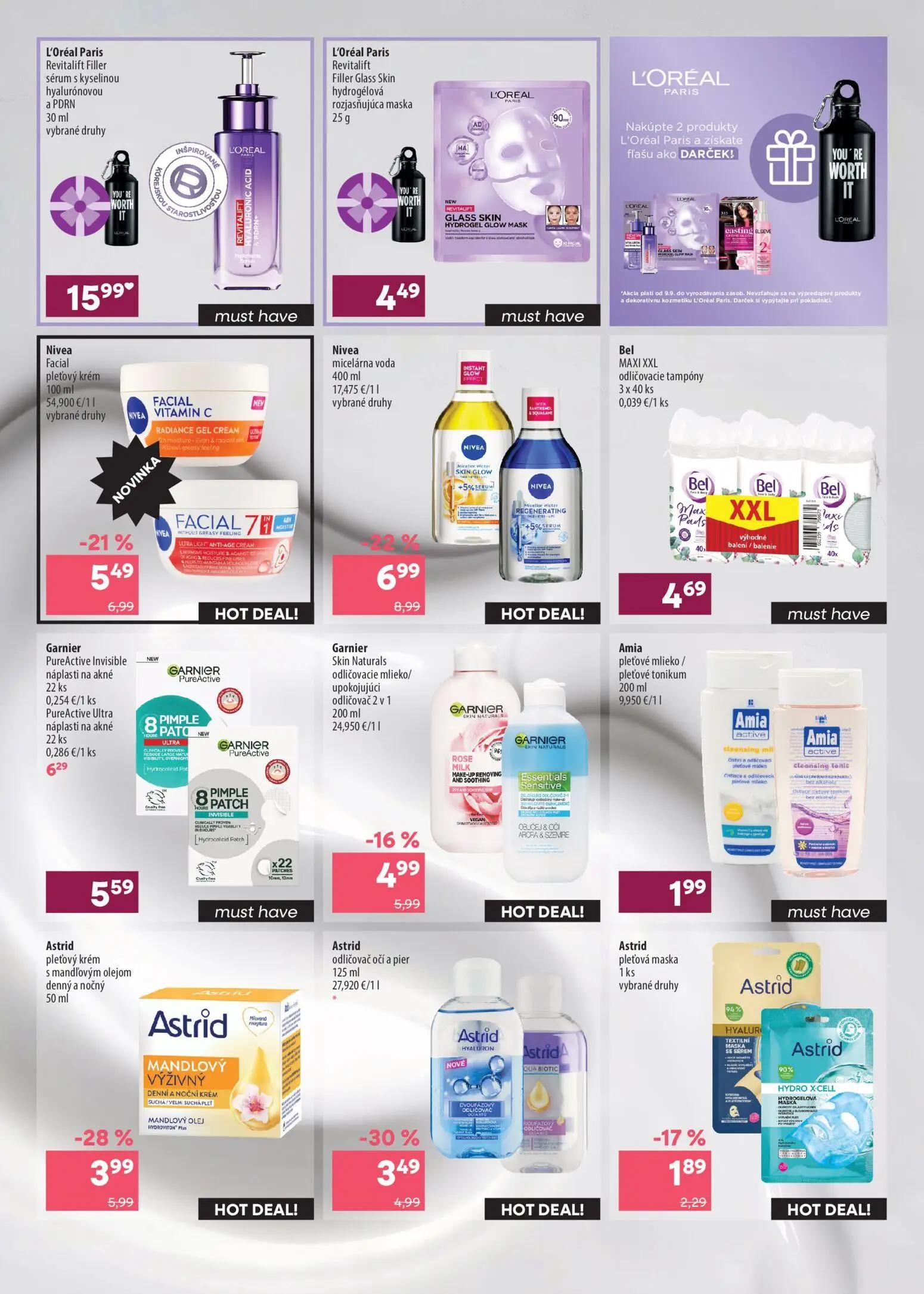 101 Drogerie leták, strana 13 z 16 — Nivea micelárna voda, Astrid pleťový krém s mandľovým olejom denný a nočný, Nivea Facia…