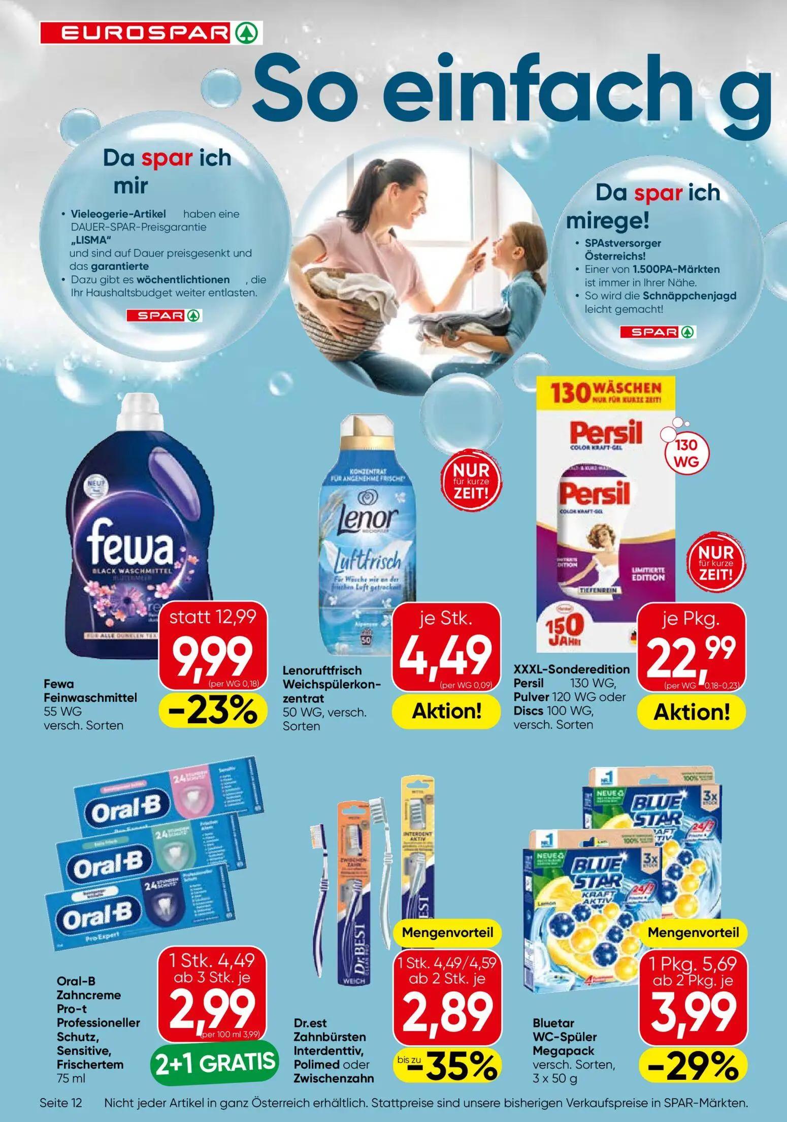 Eurospar Prospekt, Seite 12 von 16 — Fewa Feinwaschmittel, Dr.est Zahnbürsten Interdenttiv, Polimed oder Zwischenzahn, Bluet…