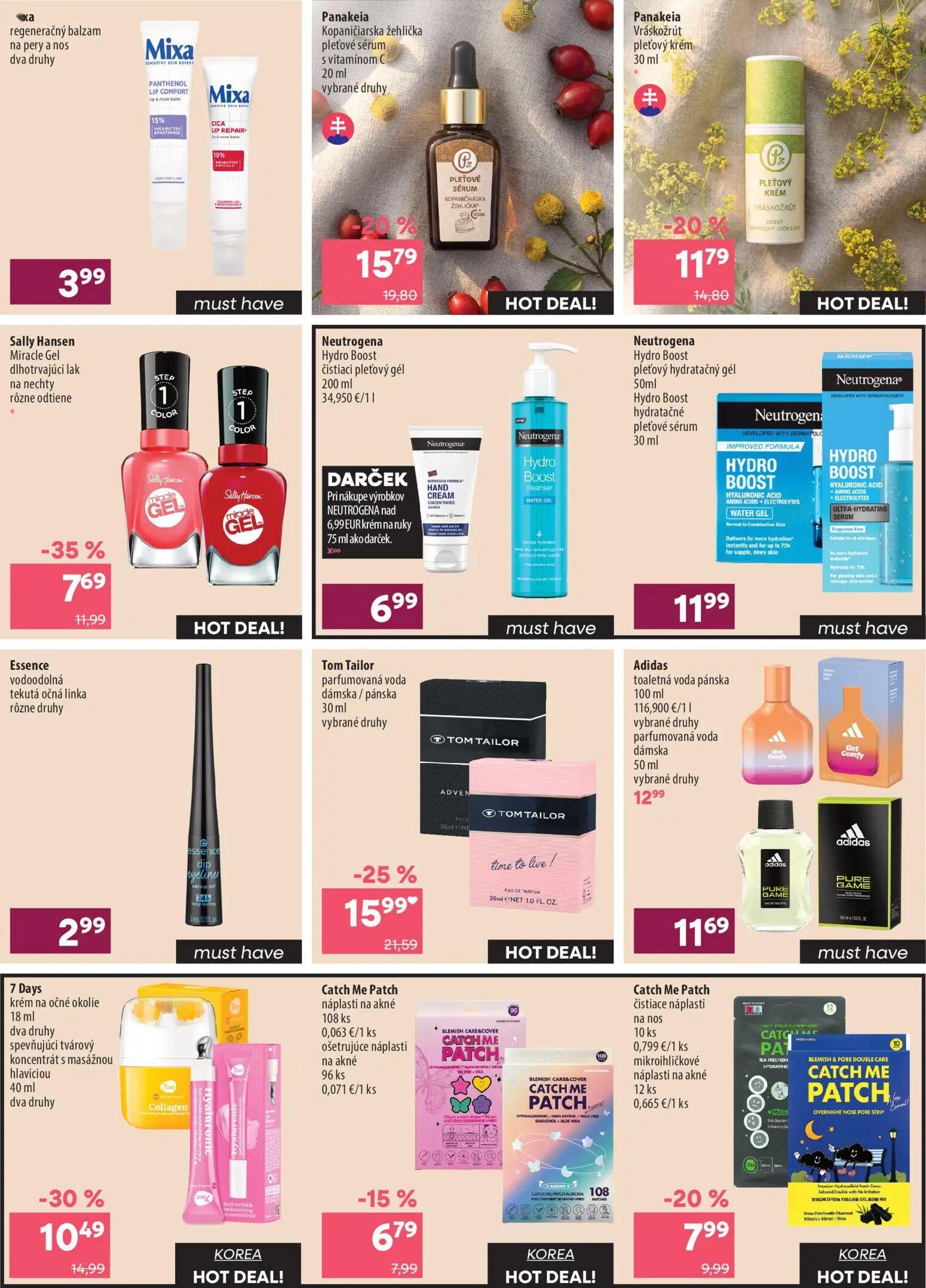 101 Drogerie leták, strana 14 z 16 — Tom Tailor parfumovaná voda dámska / pánska, 7 Days krém na očné okolie, Sally Hansen M…