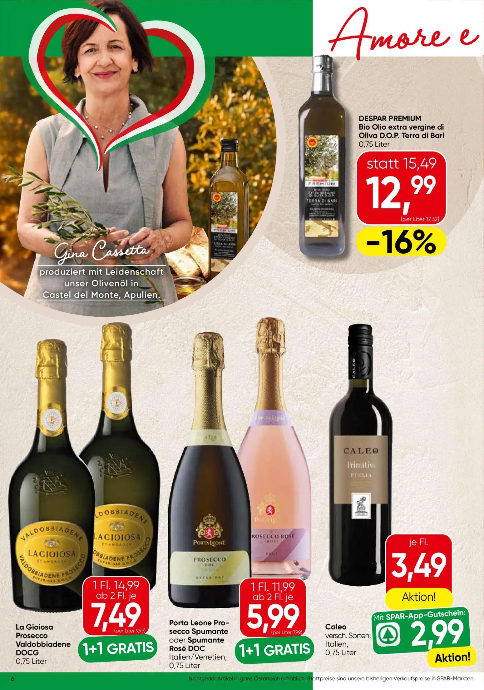 Spar Prospekt, Seite 6 von 24 — La Gioiosa Prosecco Valdobbiadene DOCG, Porta Leone Prosecco Spumante oder Spumante Rosé DOC…