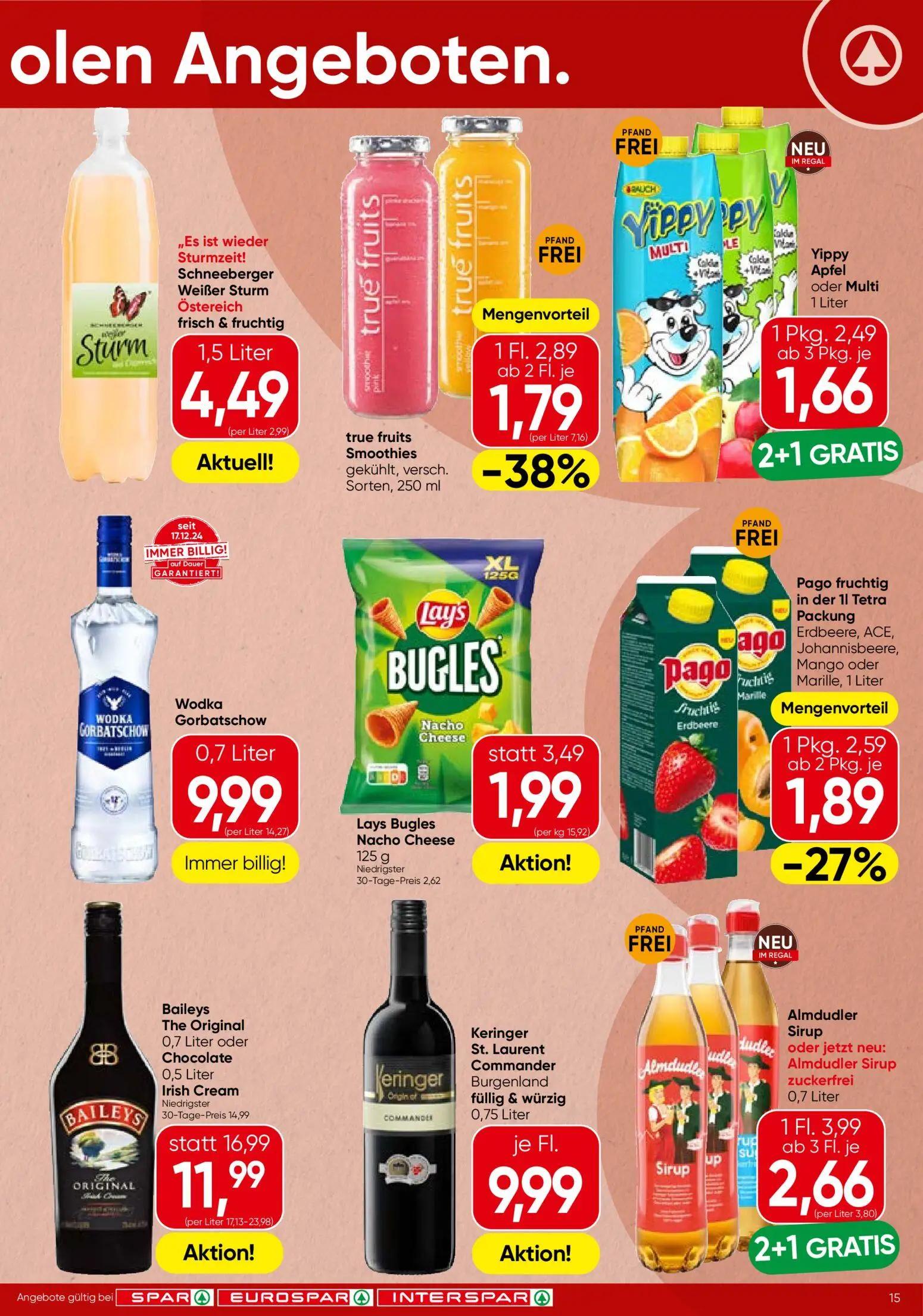 Spar Prospekt, Seite 15 von 24 — Baileys The Original, Baileys Chocolate Irish Cream, Lays Bugles Nacho Cheese