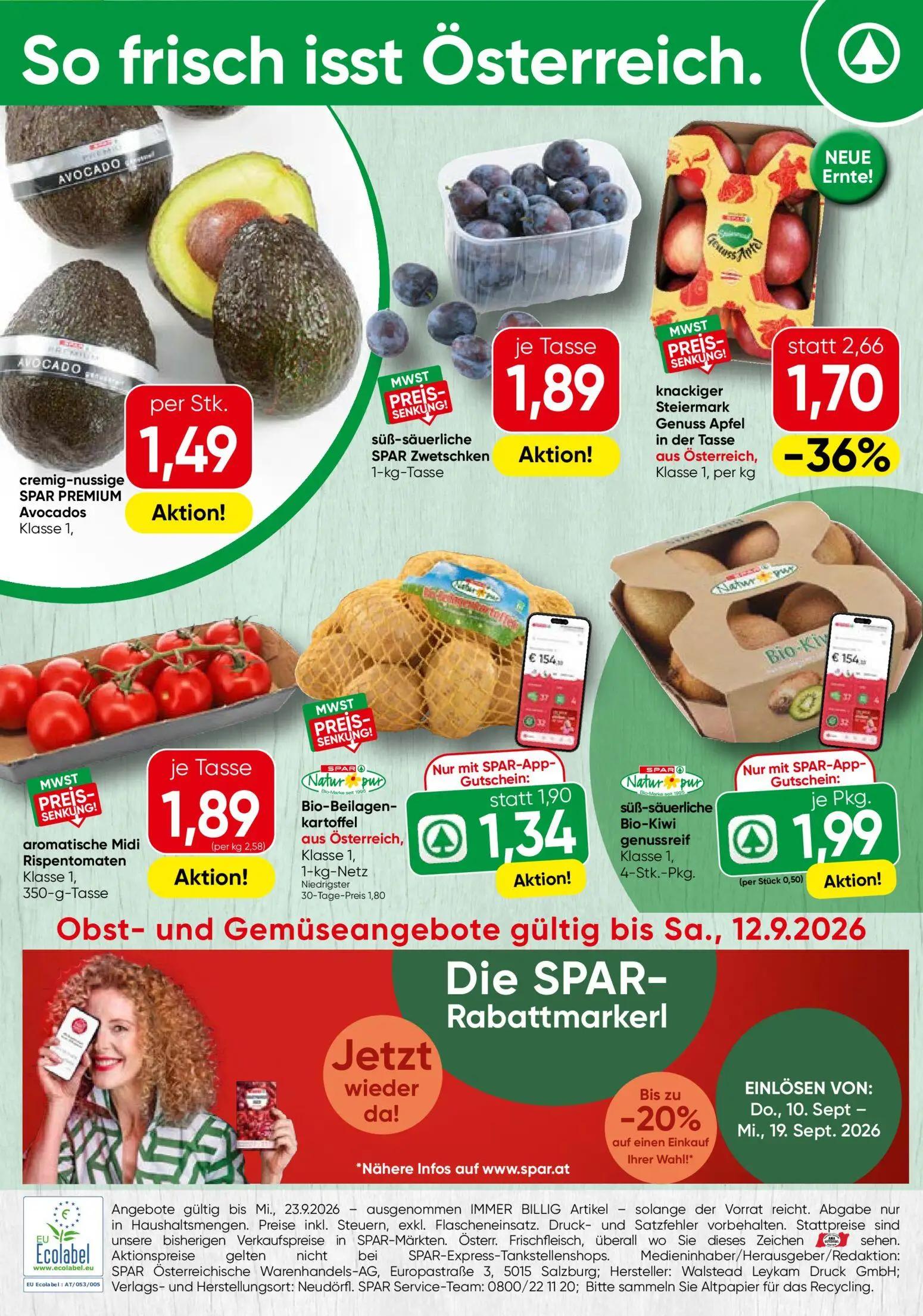 Spar Prospekt, Seite 24 von 24 — knackiger Steiermark Genuss Apfel, Bio-Beilagen-kartoffel, cremig-nussige SPAR PREMIUM Avoc…