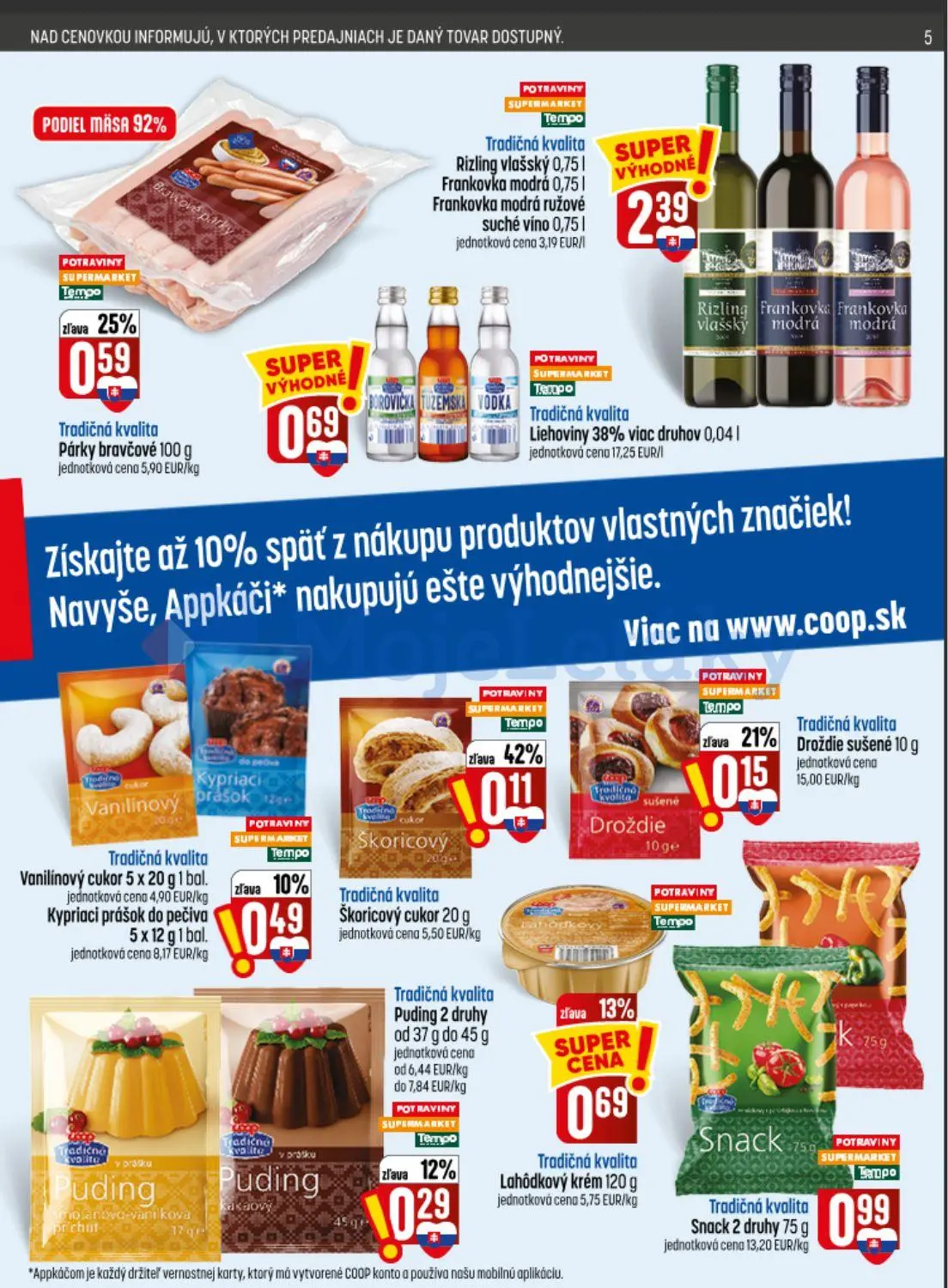 Coop Jednota leták, strana 5 z 32 — Párky bravčové, Škoricový cukor, Vanilínový cukor