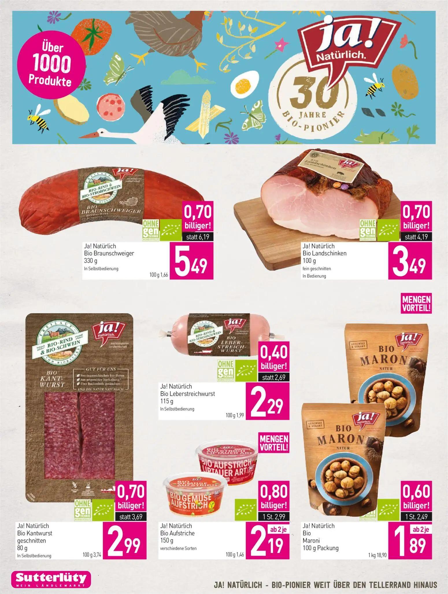 Sutterlüty Prospekt, Seite 6 von 20 — Ja! Natürlich Bio Aufstriche verschiedene Sorten, Ja! Natürlich Bio Braunschweiger, Ja…