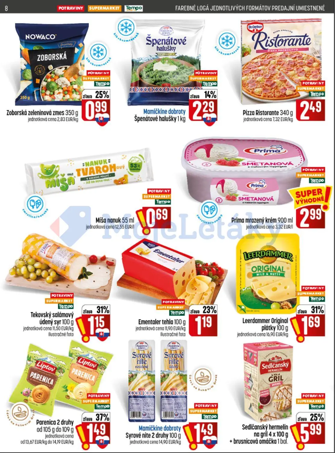 Coop Jednota leták, strana 8 z 32 — Sedlčanský hermelín na gril 4 x 100 g + brusnicová omáčka, Parenica 2 druhy, Leerdammer …