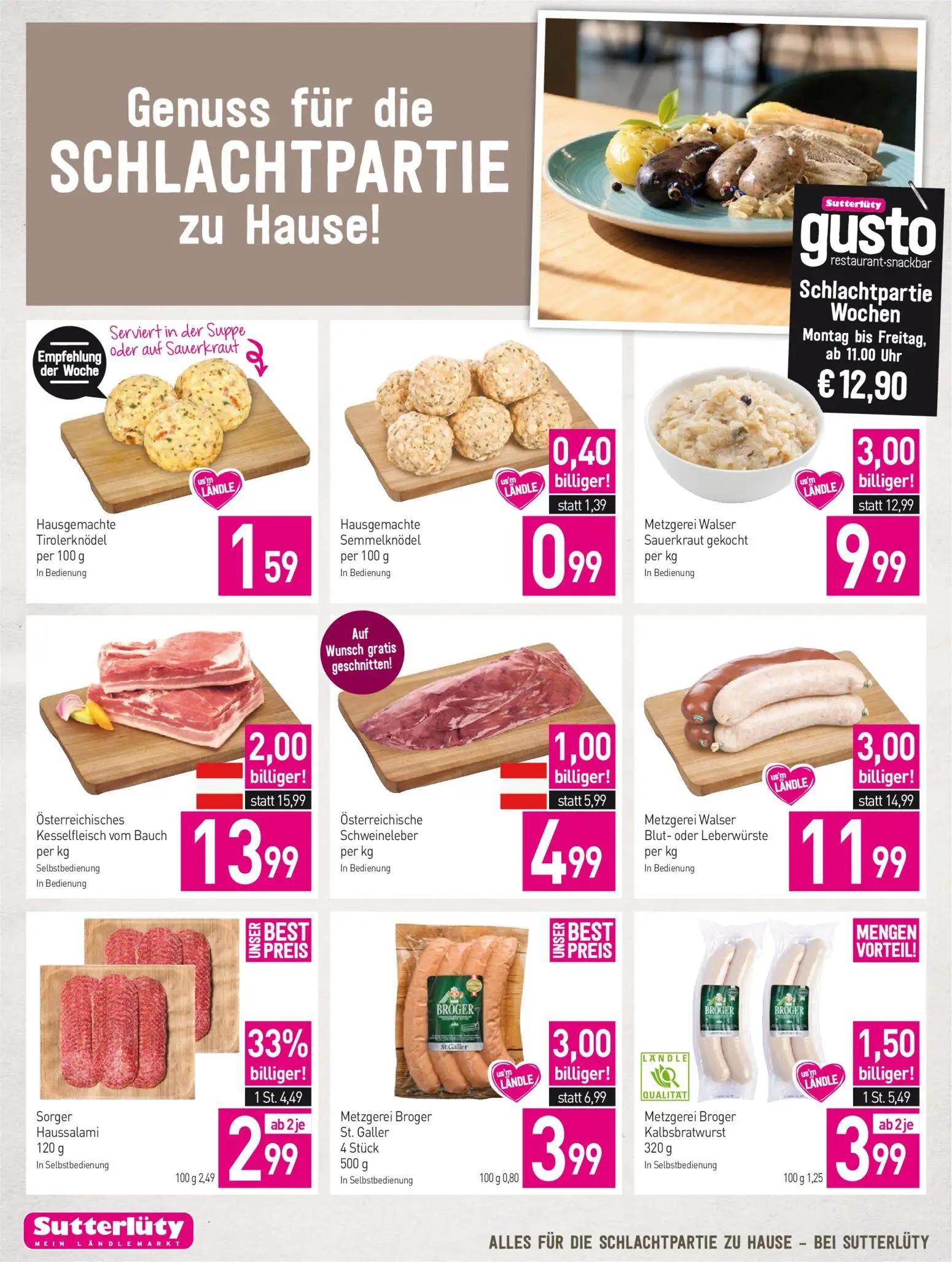 Sutterlüty Prospekt, Seite 8 von 20 — Metzgerei Walser Sauerkraut gekocht, Metzgerei Walser Blut- oder Leberwürste, Metzgere…
