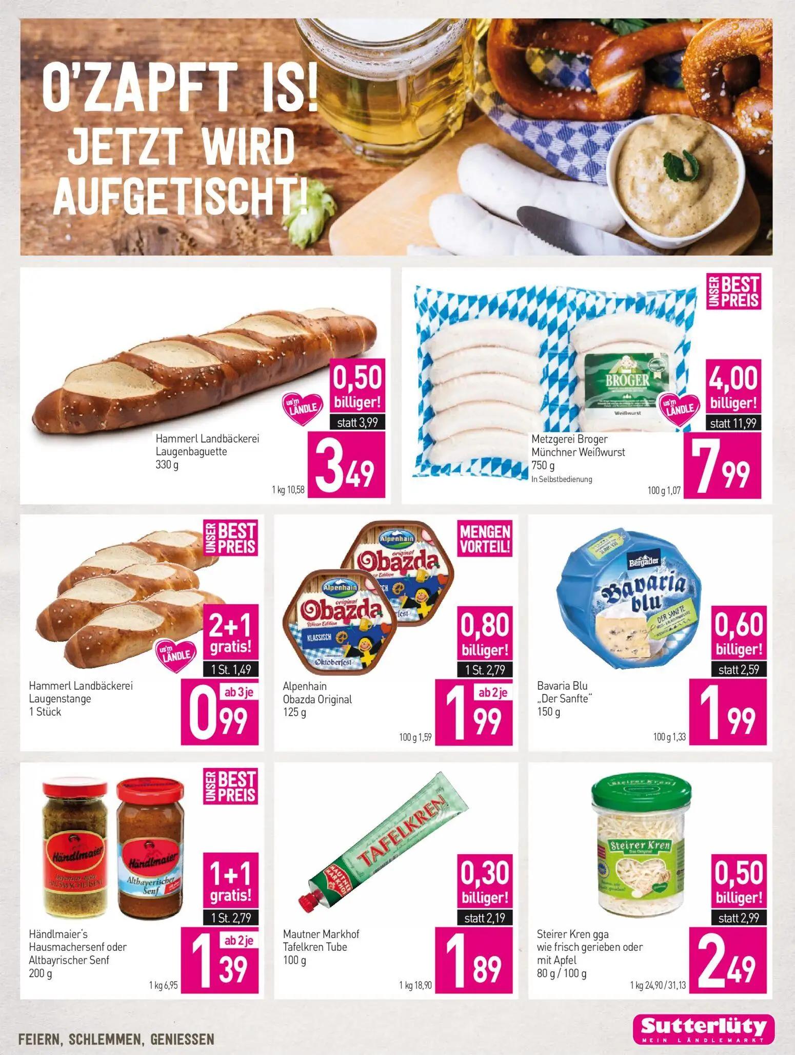 Sutterlüty Prospekt, Seite 9 von 20 — Metzgerei Broger Münchner Weißwurst, Händlmaier's Hausmachersenf oder Altbayrischer Se…