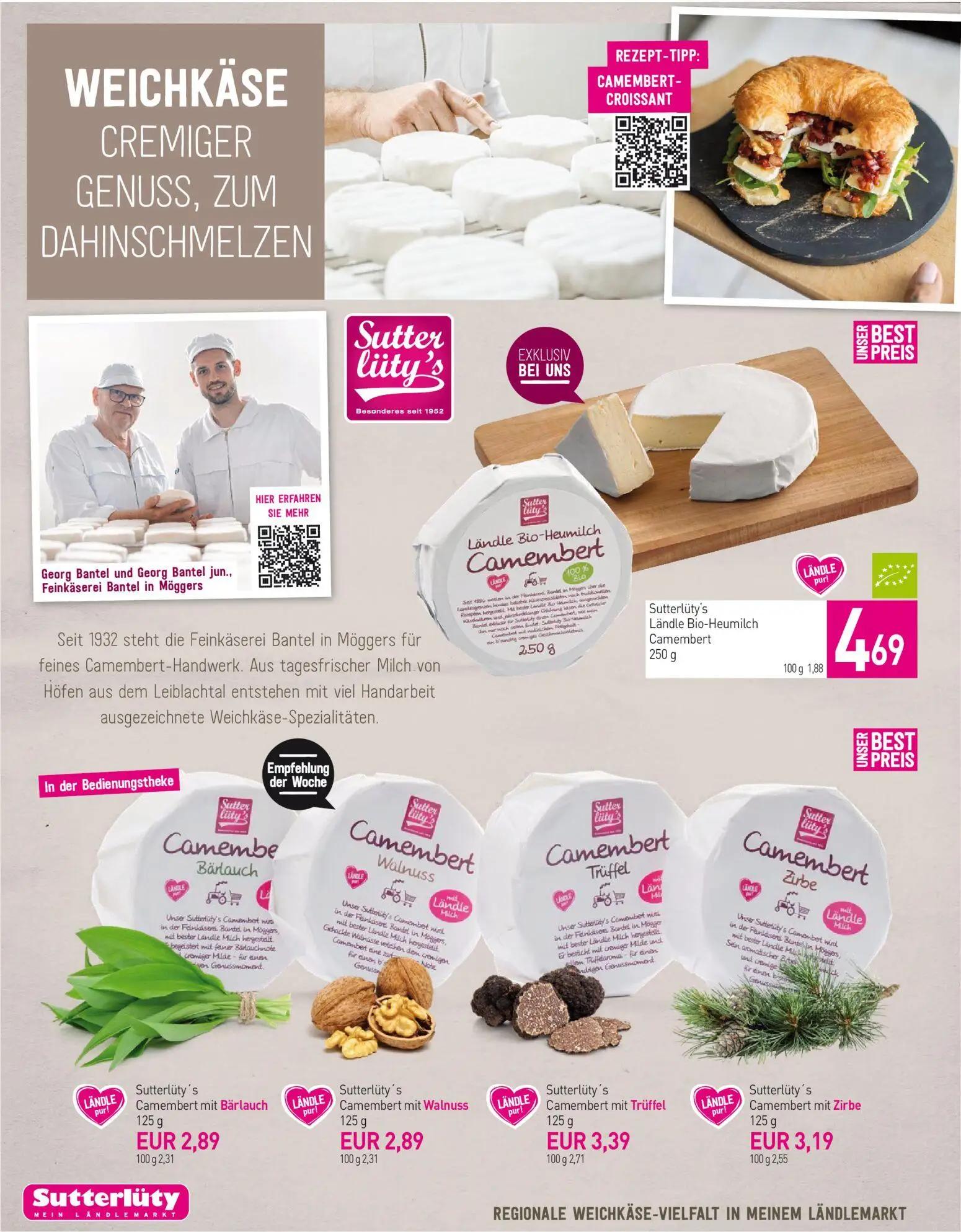 Sutterlüty Prospekt, Seite 10 von 20 — Sutterlüty's Ländle Bio-Heumilch Camembert, Sutterlüty's Camembert mit Bärlauch, Sutt…