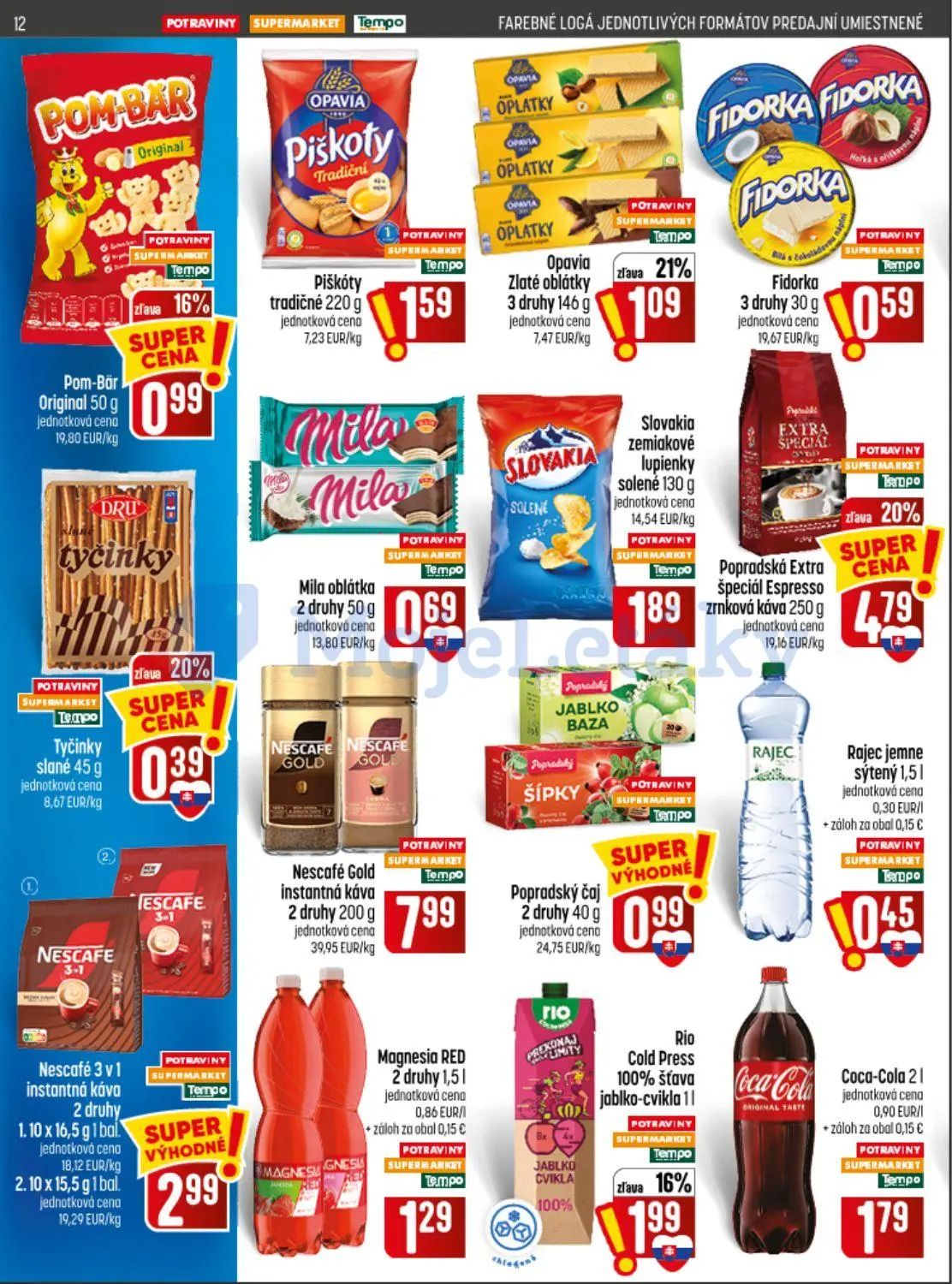 Coop Jednota leták, strana 12 z 32 — Popradská Extra špeciál Espresso zrnková káva, Rio Cold Press 100% šťava jablko-cvikla,…