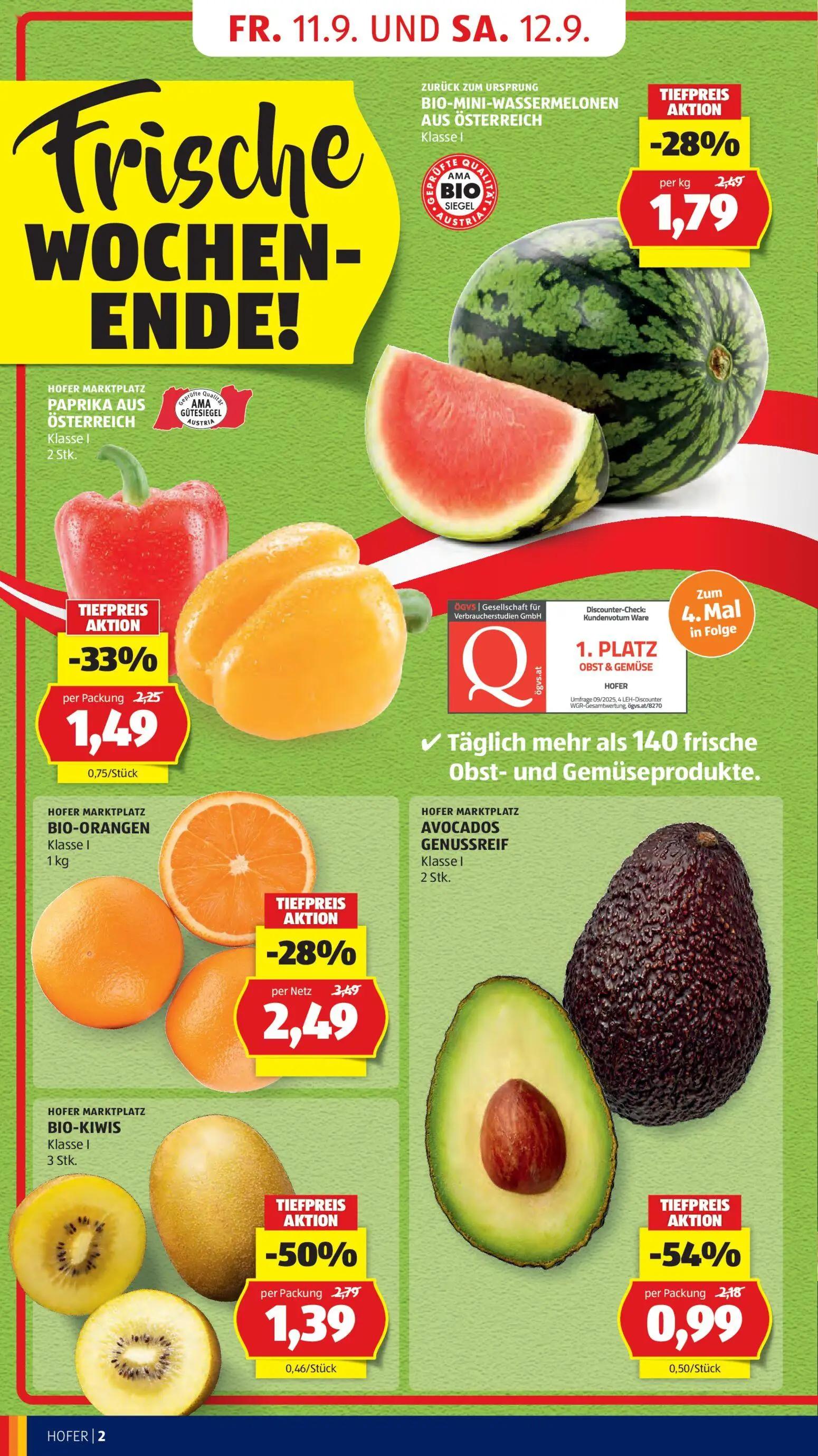 Hofer Prospekt, Seite 10 von 47 — BIO-KIWIS, AVOCADOS GENUSSREIF, BIO-ORANGEN