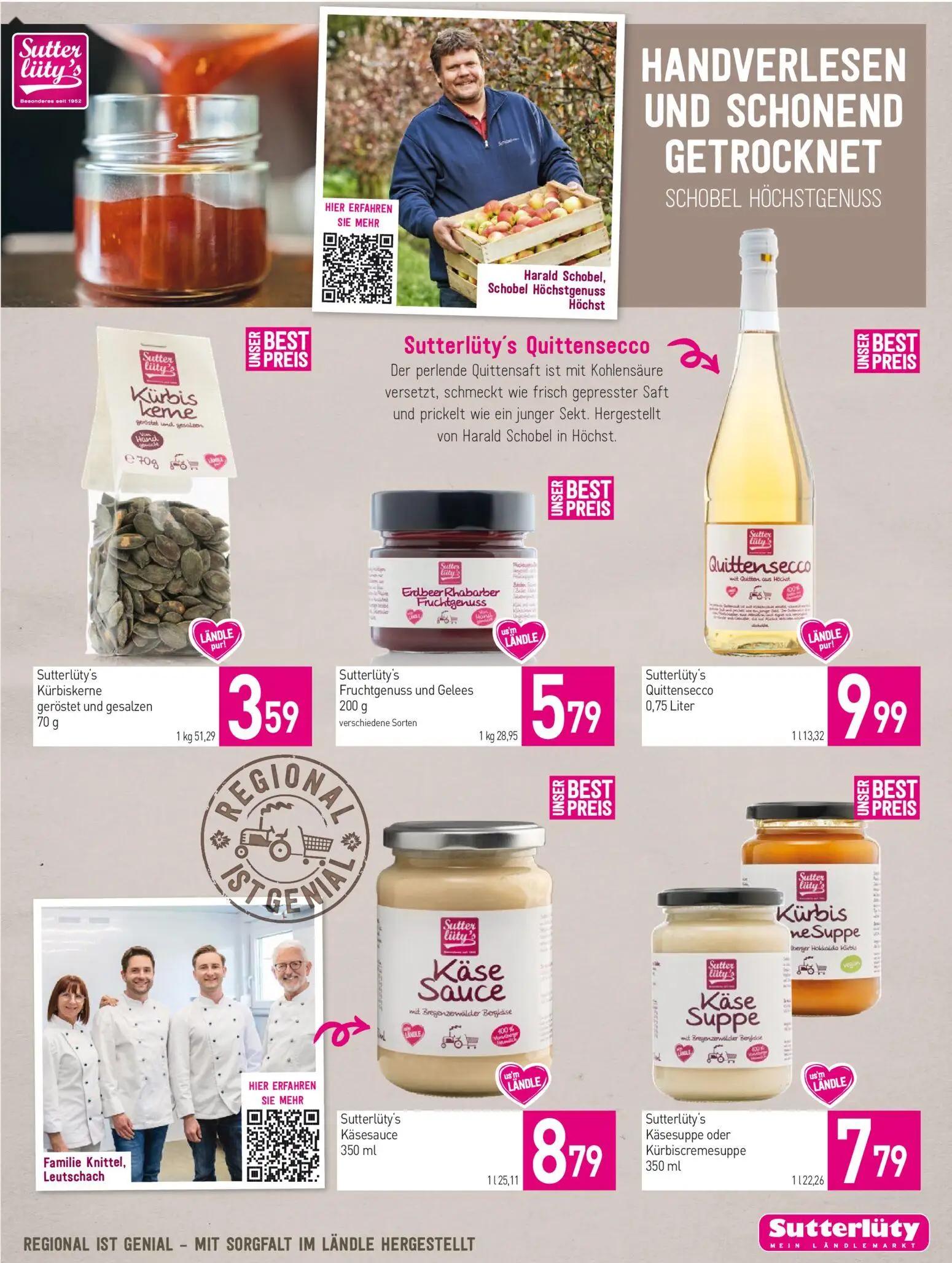 Sutterlüty Prospekt, Seite 13 von 20 — Sutterlüty's Kürbiskerne geröstet und gesalzen, Sutterlüty's Fruchtgenuss und Gelees,…