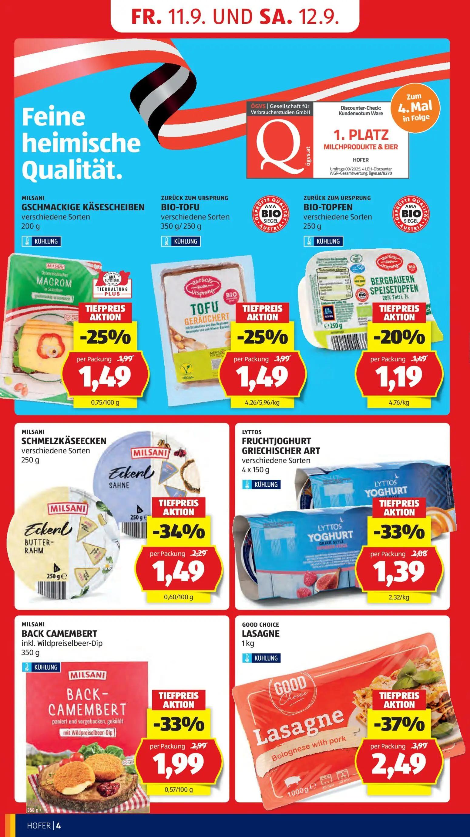 Hofer Prospekt, Seite 12 von 47 — GOOD CHOICE LASAGNE Bolognese with pork, MILSANI BACK CAMEMBERT inkl. Wildpreiselbeer-Dip,…